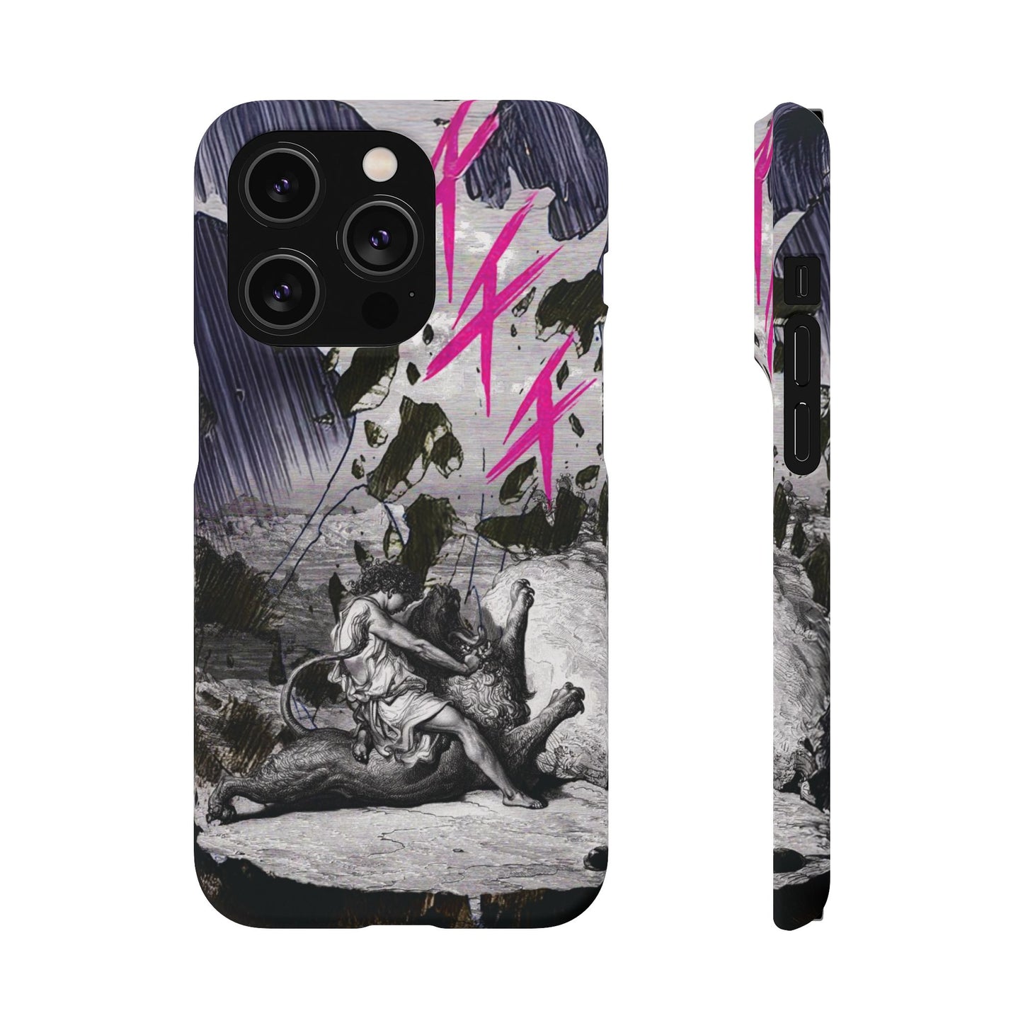 Lionbreaker Fierce Combat Monochrome Design with Electric Fuchsia Sound Glyphs Phone Case