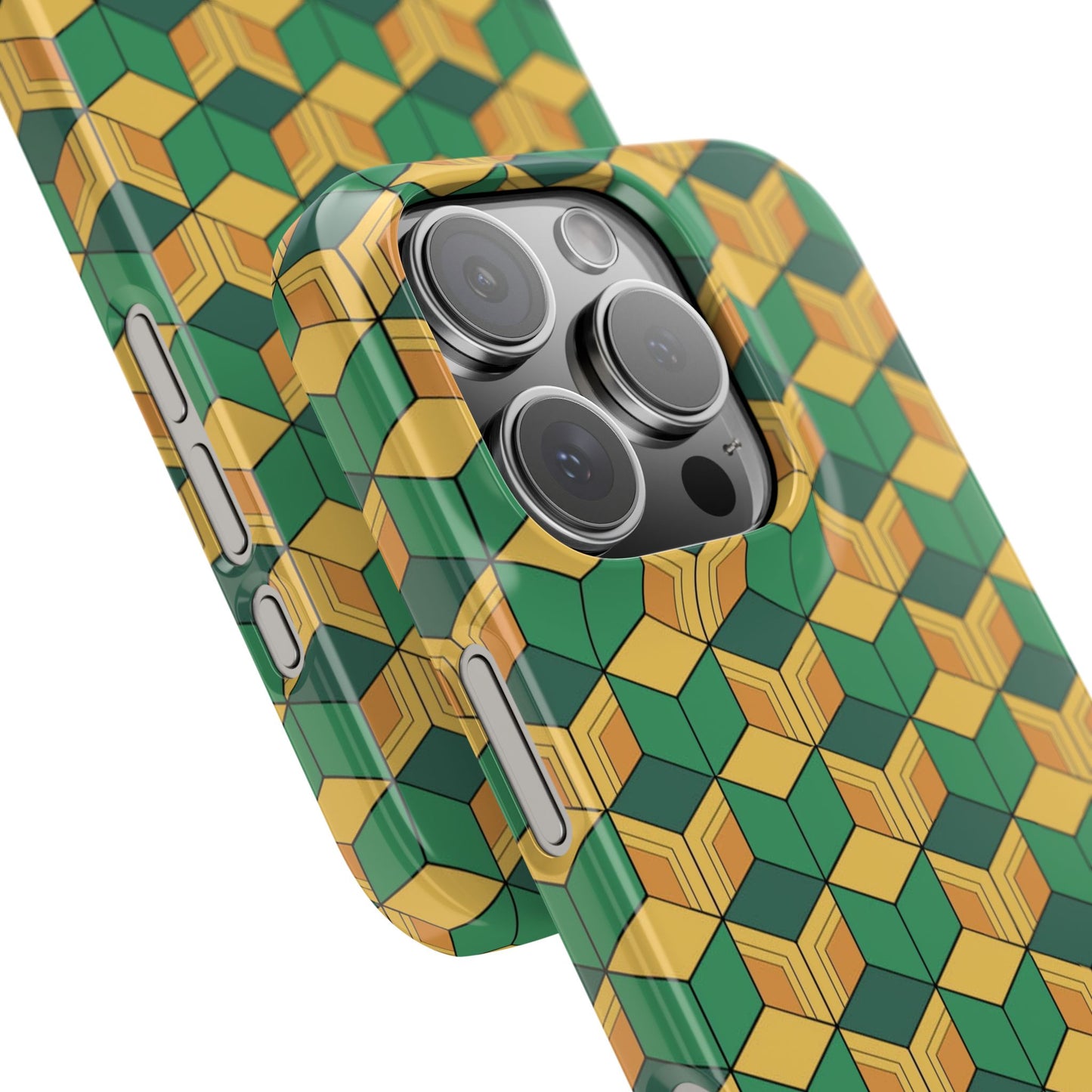 Sabito's Haori Pattern Anime iPhone Case - Geometric Green and Yellow Design