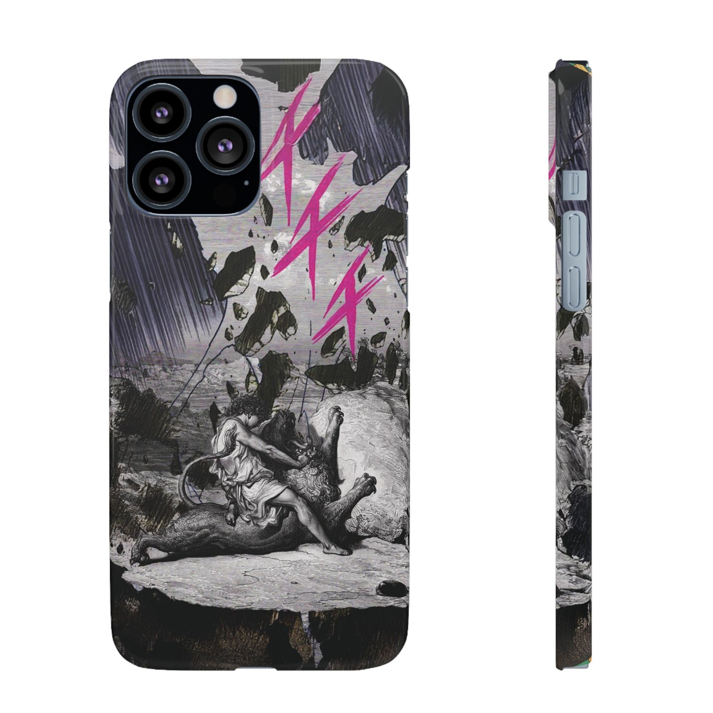 Lionbreaker Fierce Combat Monochrome Design with Electric Fuchsia Sound Glyphs Phone Case