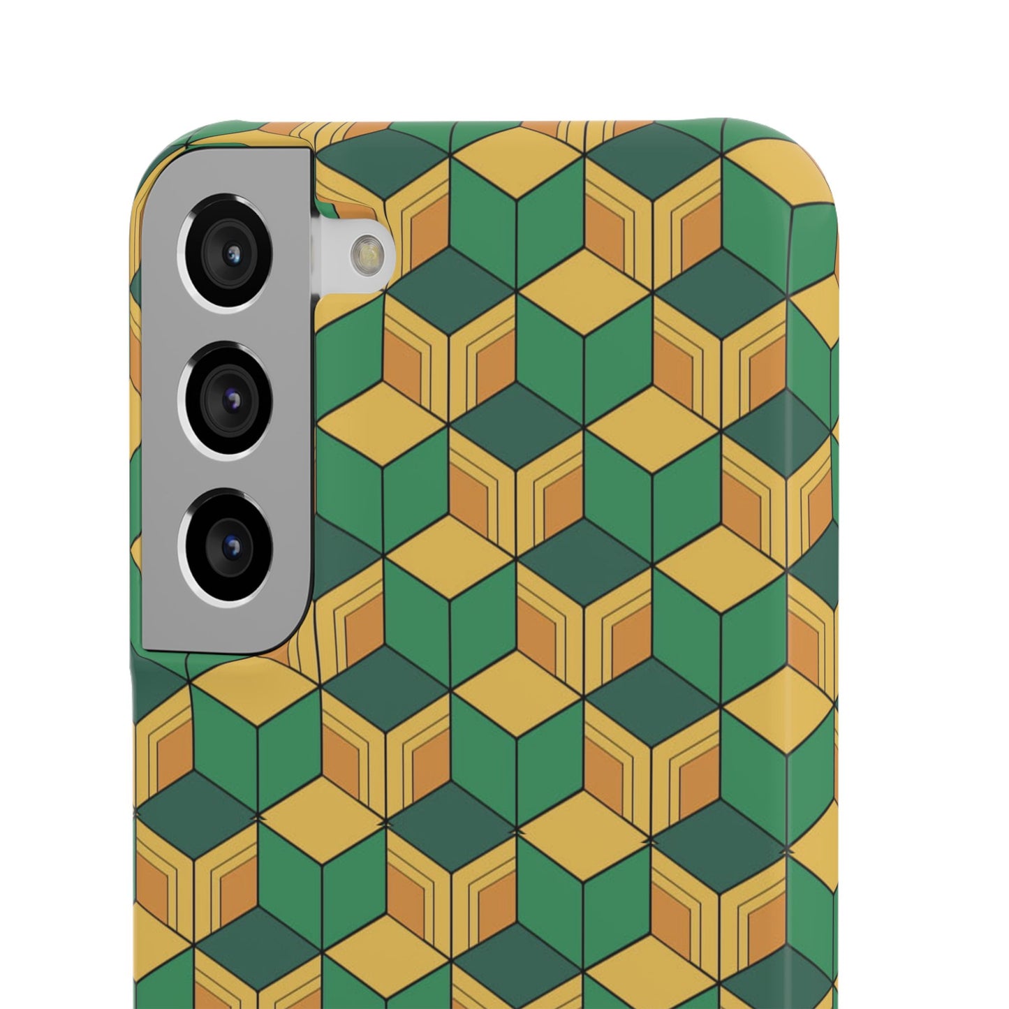 Sabito's Haori Pattern Anime iPhone Case - Geometric Green and Yellow Design