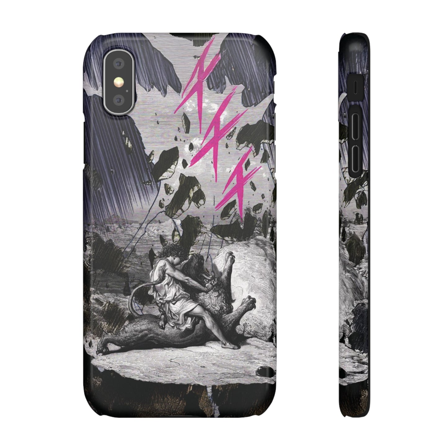 Lionbreaker Fierce Combat Monochrome Design with Electric Fuchsia Sound Glyphs Phone Case