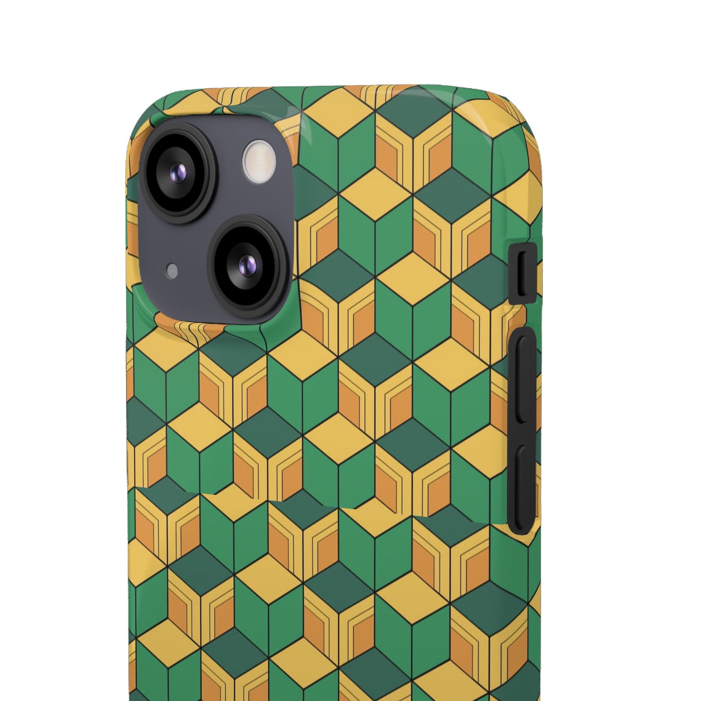 Sabito's Haori Pattern Anime iPhone Case - Geometric Green and Yellow Design