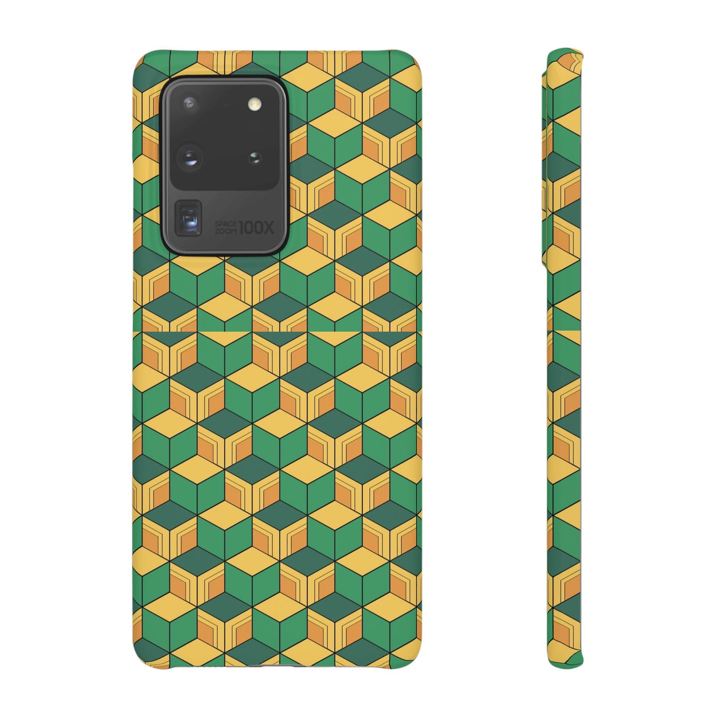 Sabito's Haori Pattern Anime iPhone Case - Geometric Green and Yellow Design