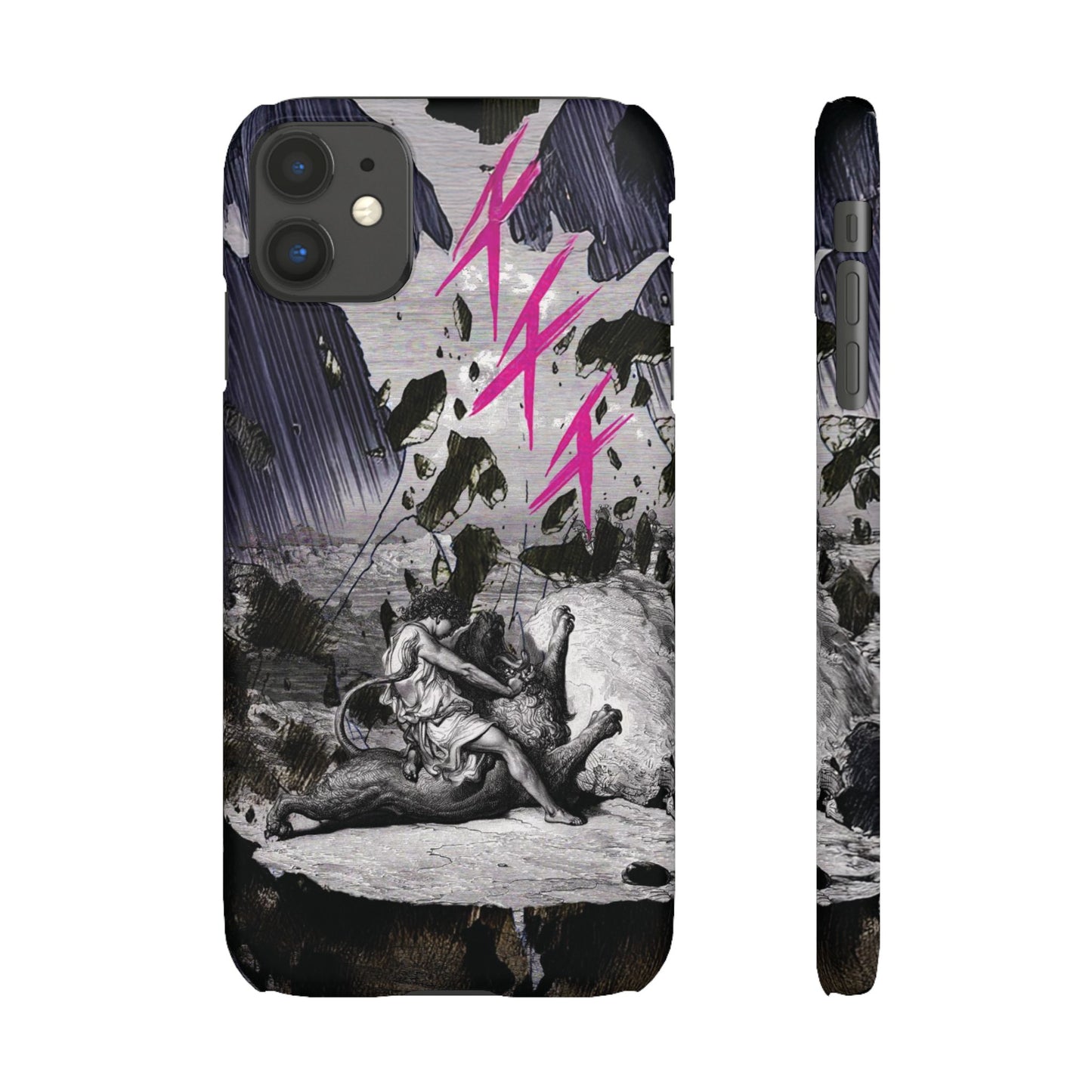 Lionbreaker Fierce Combat Monochrome Design with Electric Fuchsia Sound Glyphs Phone Case