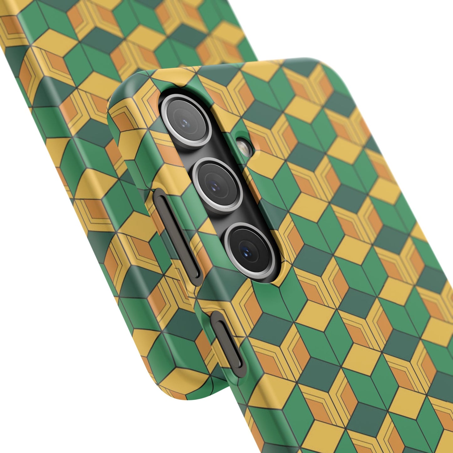 Sabito's Haori Pattern Anime iPhone Case - Geometric Green and Yellow Design