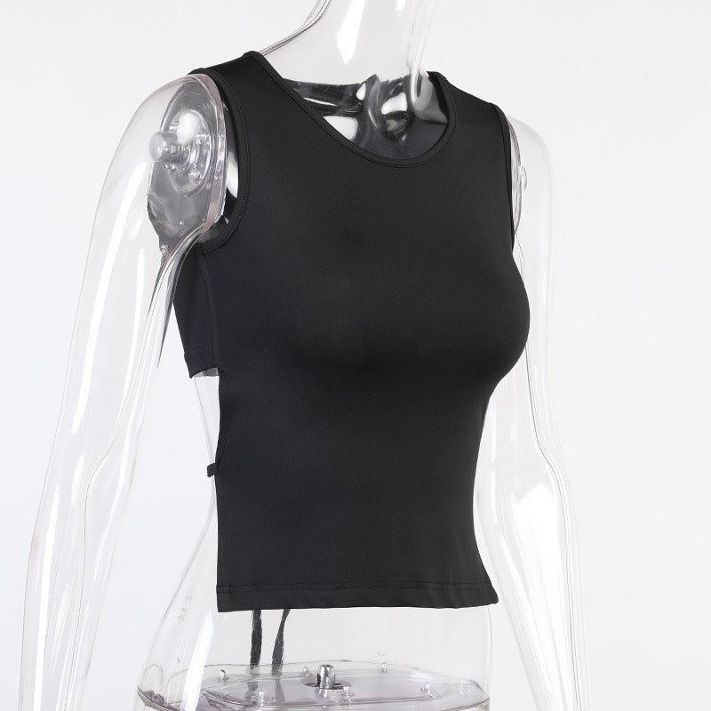 Solid Color Slim Round Neck Sexy Waist Strapless Vest