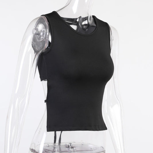 Solid Color Slim Round Neck Sexy Waist Strapless Vest