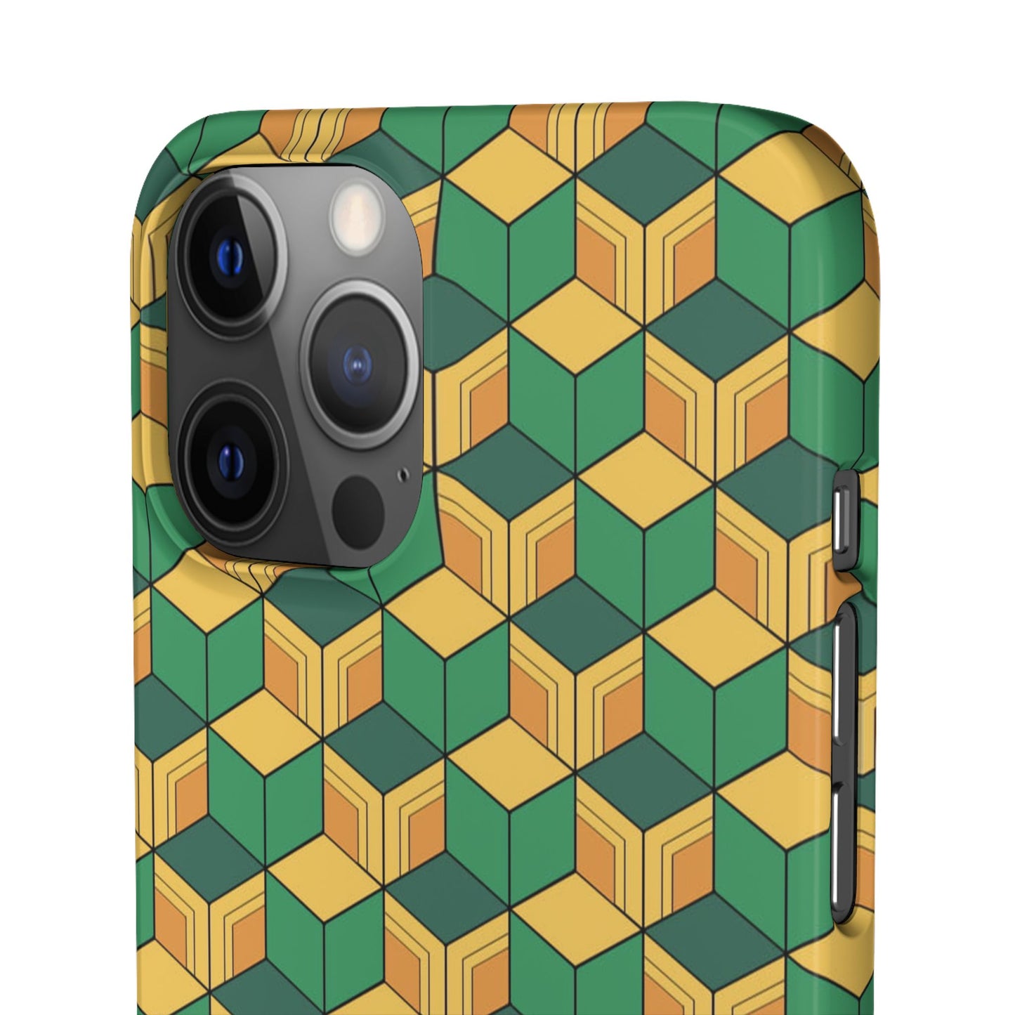 Sabito's Haori Pattern Anime iPhone Case - Geometric Green and Yellow Design