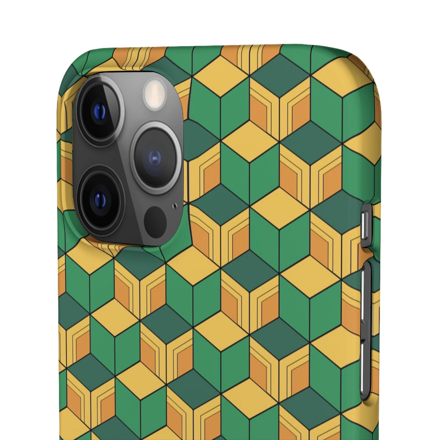 Sabito's Haori Pattern Anime iPhone Case - Geometric Green and Yellow Design