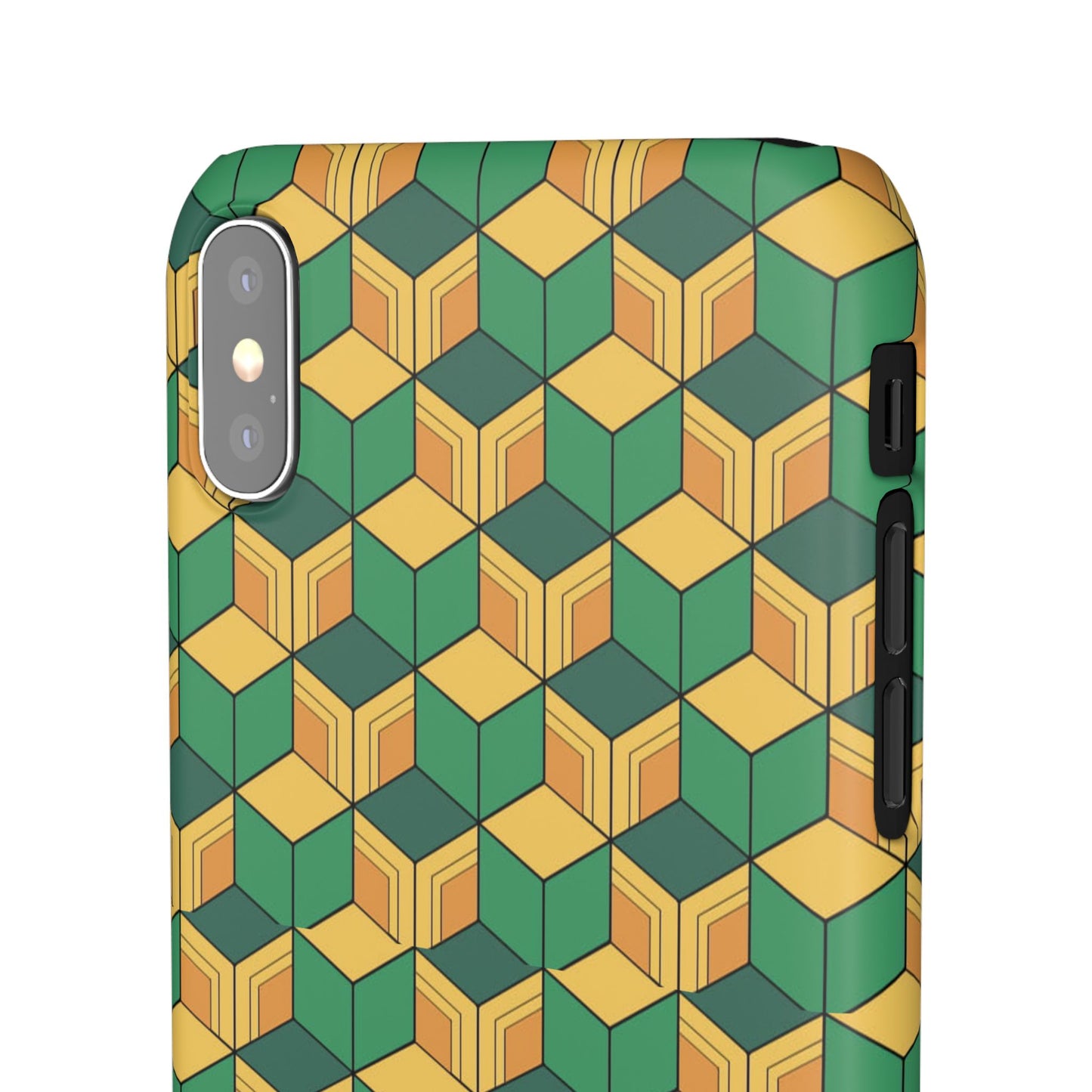 Sabito's Haori Pattern Anime iPhone Case - Geometric Green and Yellow Design