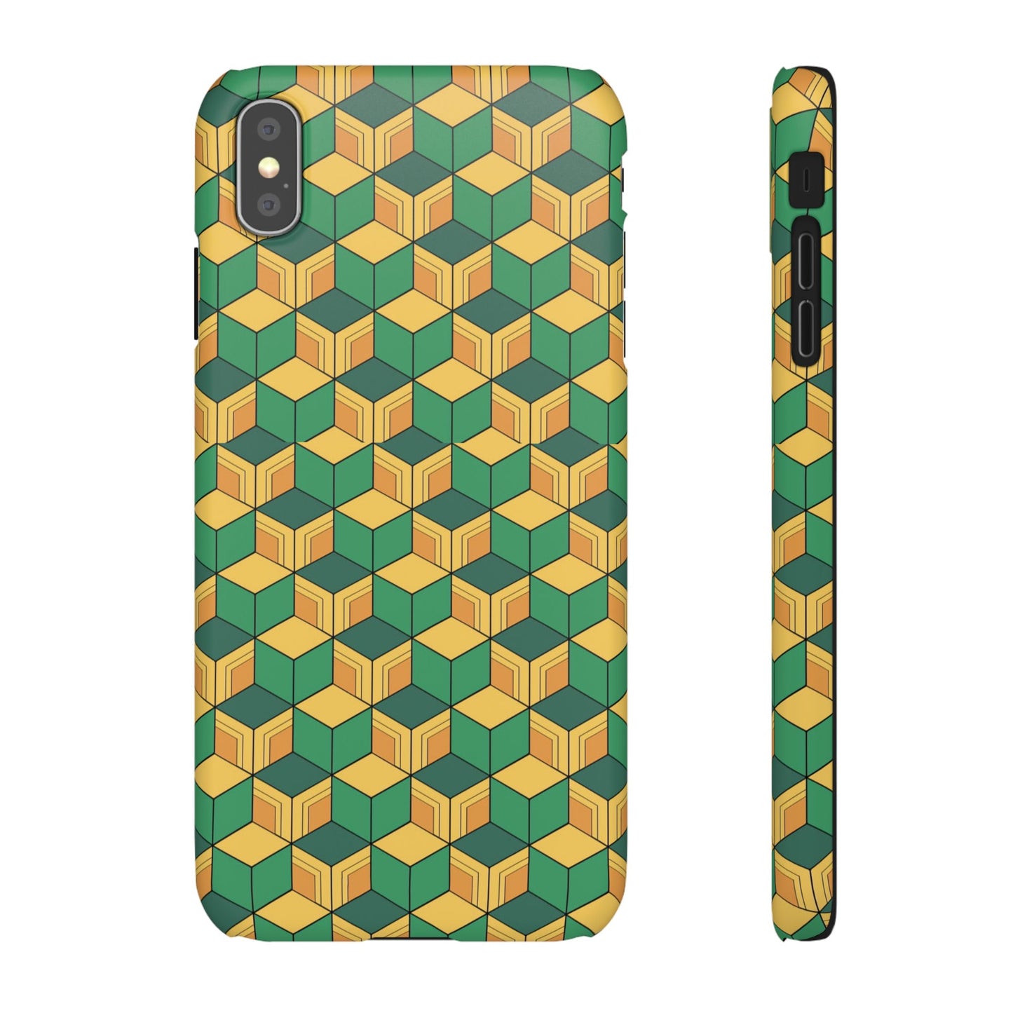 Sabito's Haori Pattern Anime iPhone Case - Geometric Green and Yellow Design