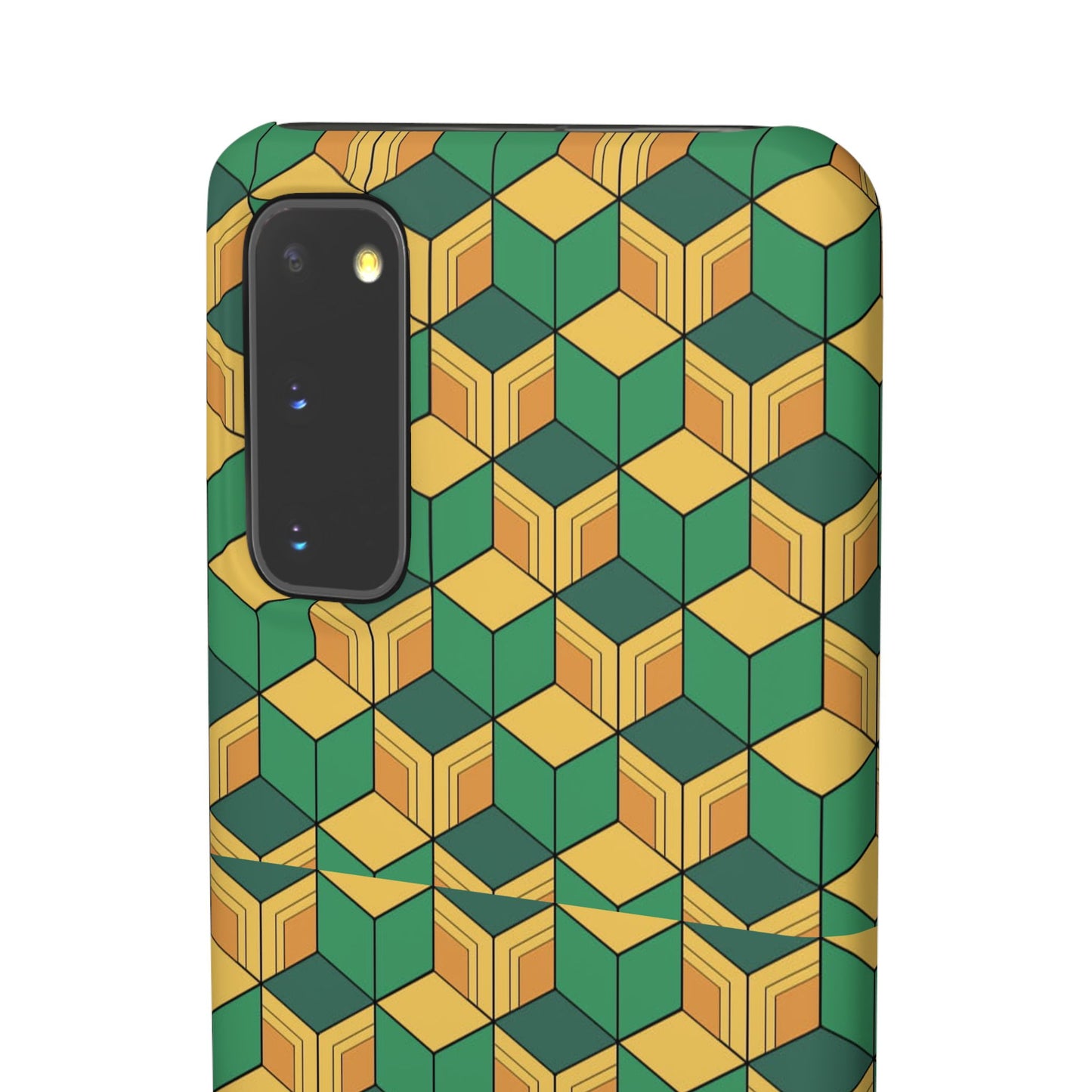 Sabito's Haori Pattern Anime iPhone Case - Geometric Green and Yellow Design