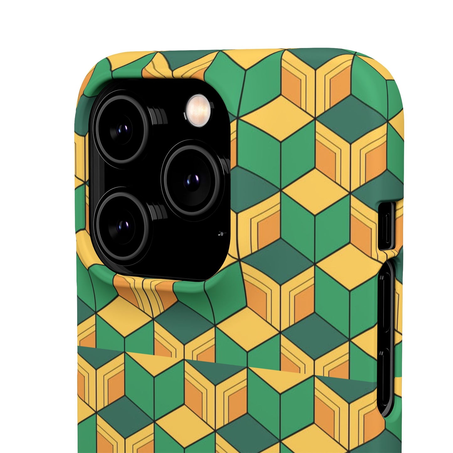 Sabito's Haori Pattern Anime iPhone Case - Geometric Green and Yellow Design
