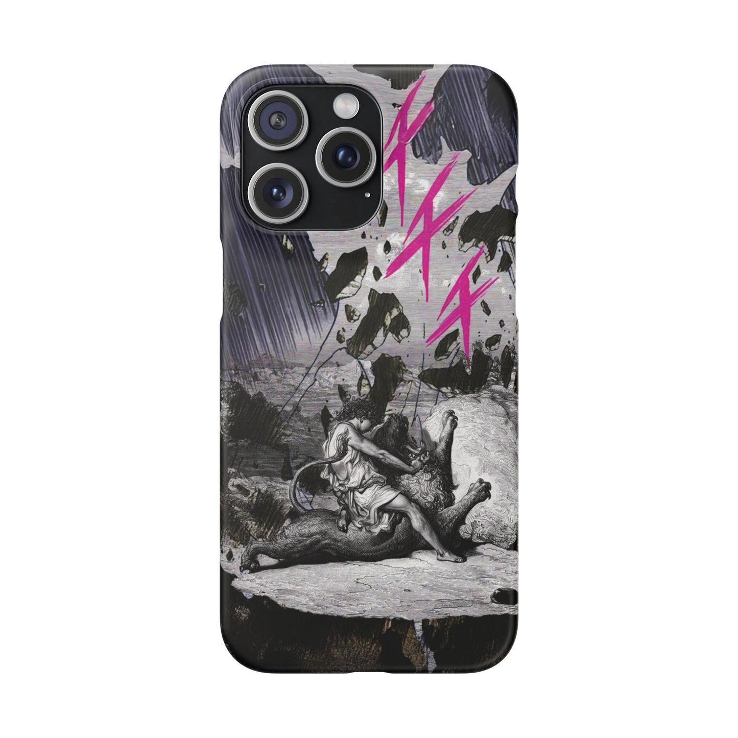 Lionbreaker Fierce Combat Monochrome Design with Electric Fuchsia Sound Glyphs Phone Case