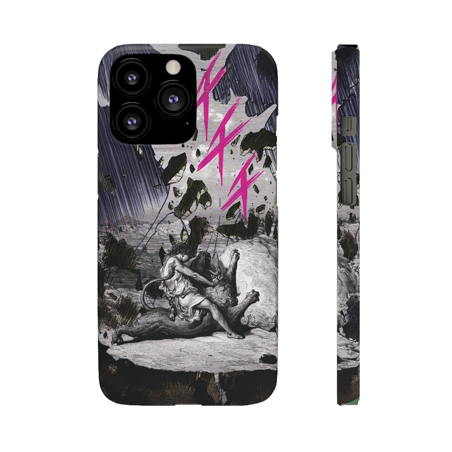 Lionbreaker Fierce Combat Monochrome Design with Electric Fuchsia Sound Glyphs Phone Case
