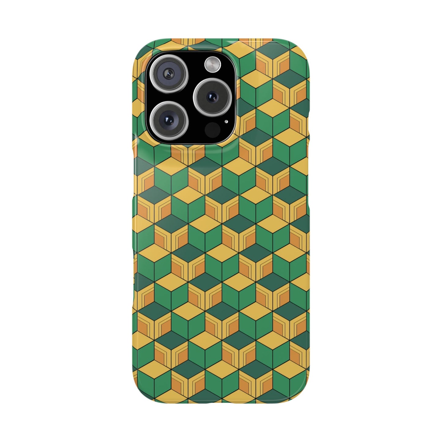 Sabito's Haori Pattern Anime iPhone Case - Geometric Green and Yellow Design