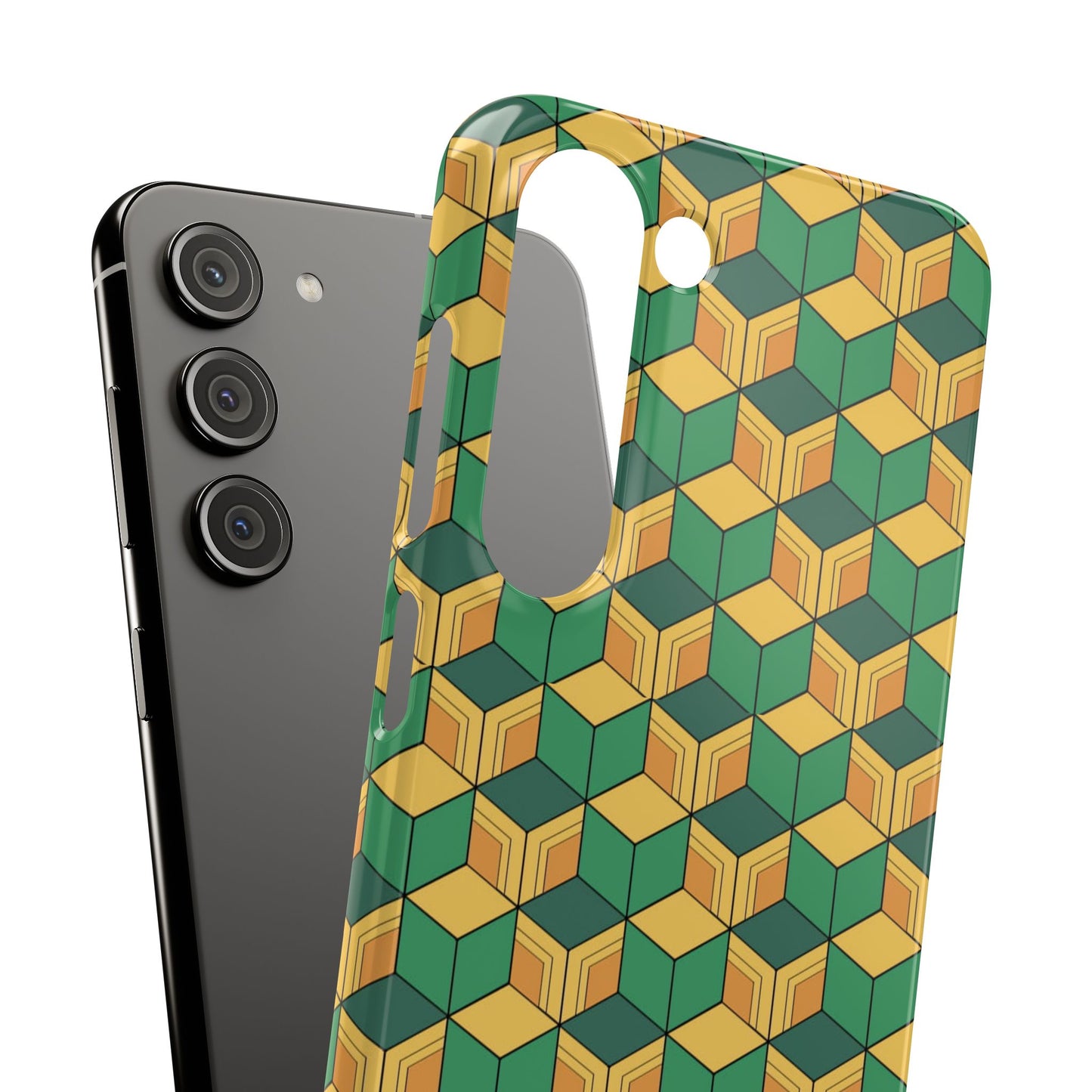 Sabito's Haori Pattern Anime iPhone Case - Geometric Green and Yellow Design