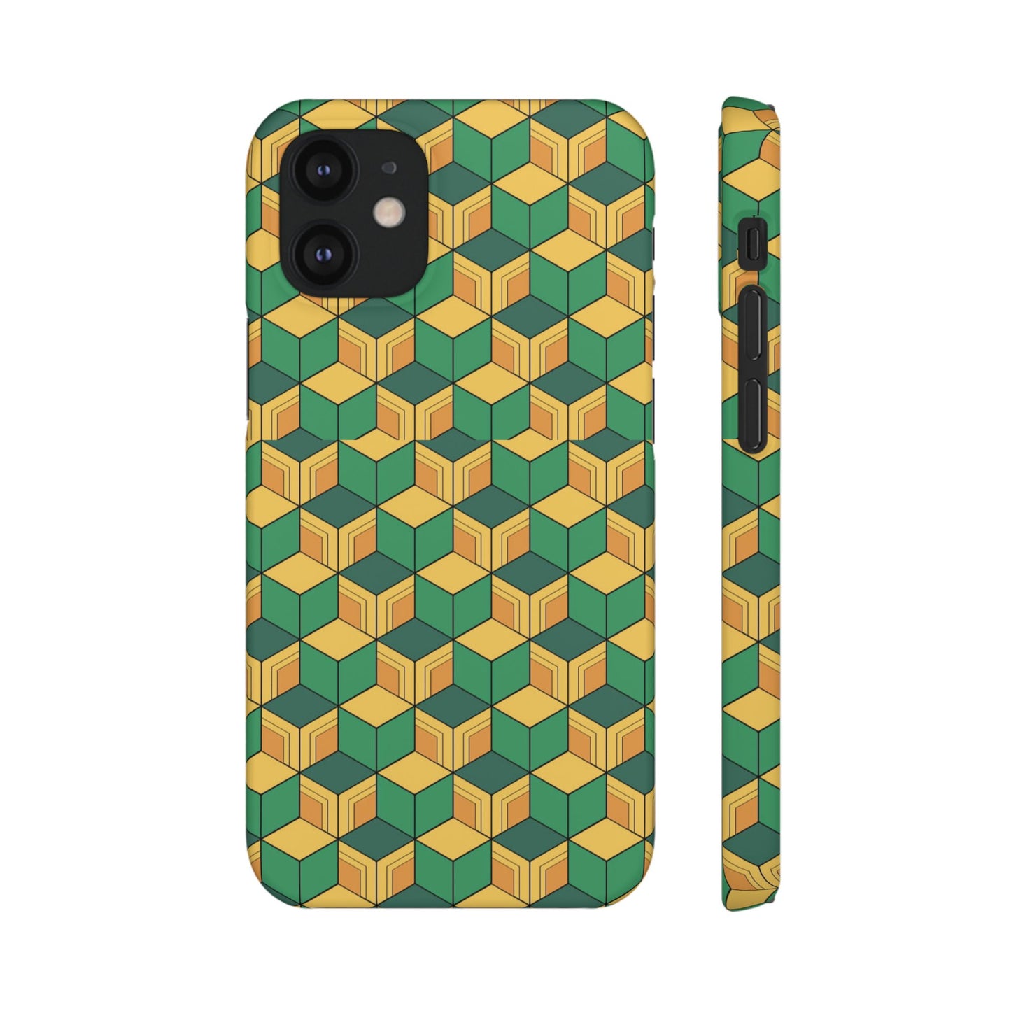 Sabito's Haori Pattern Anime iPhone Case - Geometric Green and Yellow Design
