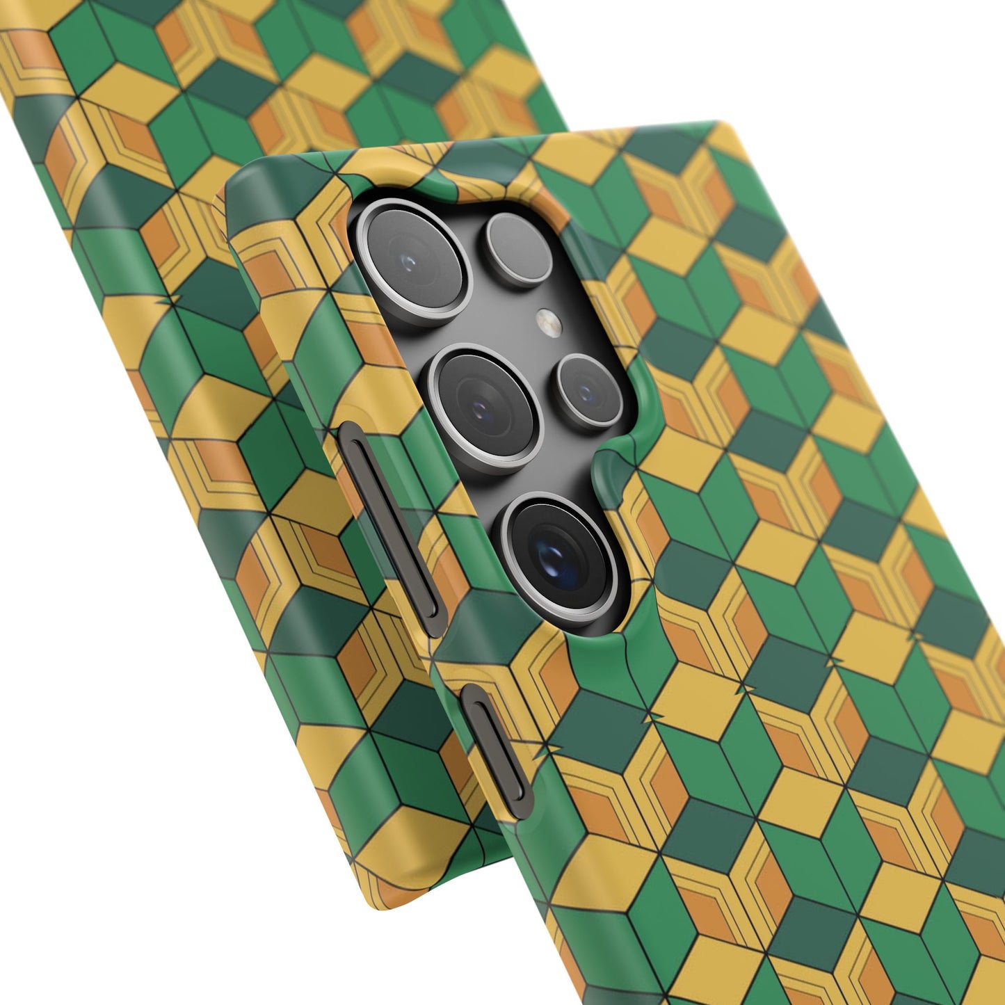 Sabito's Haori Pattern Anime iPhone Case - Geometric Green and Yellow Design