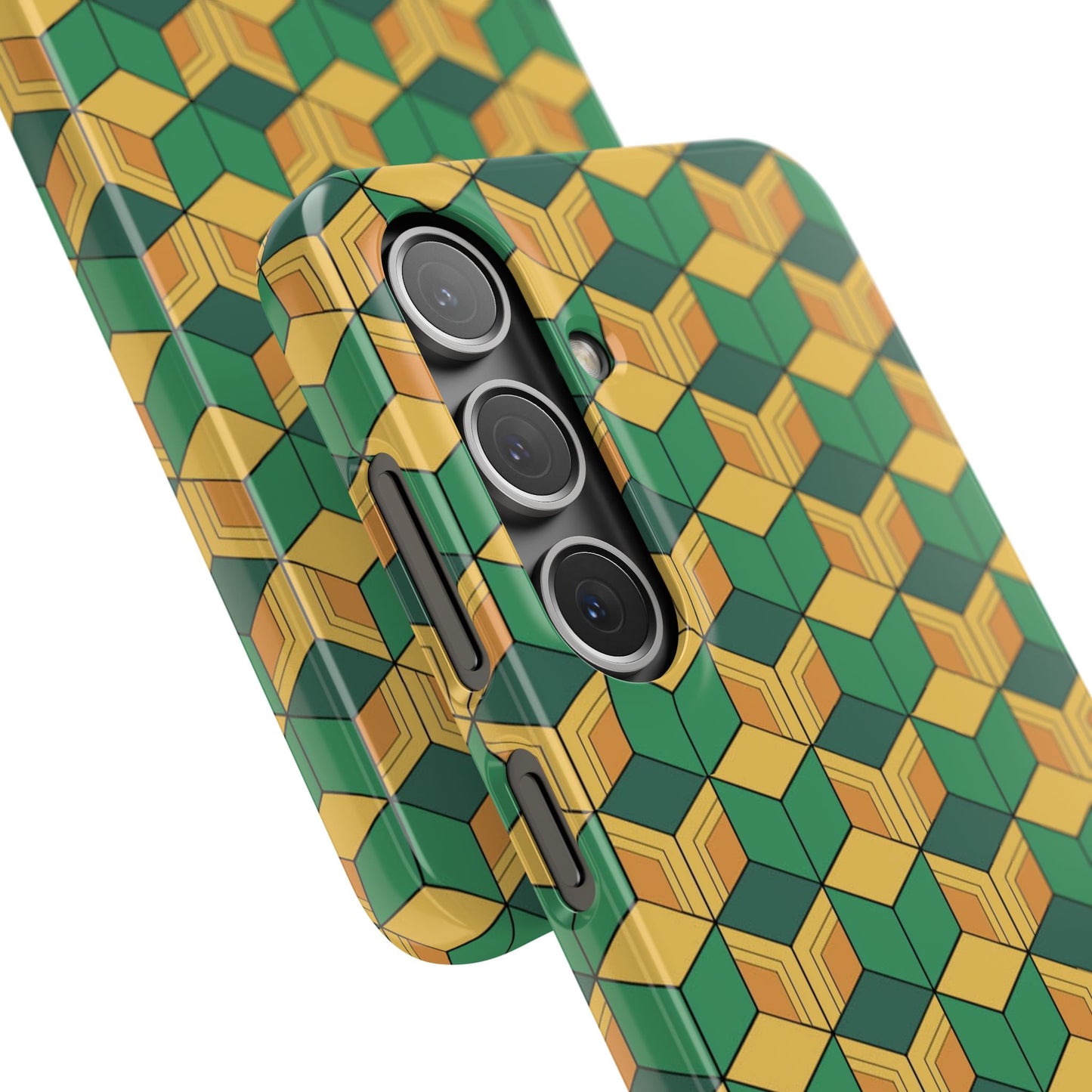 Sabito's Haori Pattern Anime iPhone Case - Geometric Green and Yellow Design