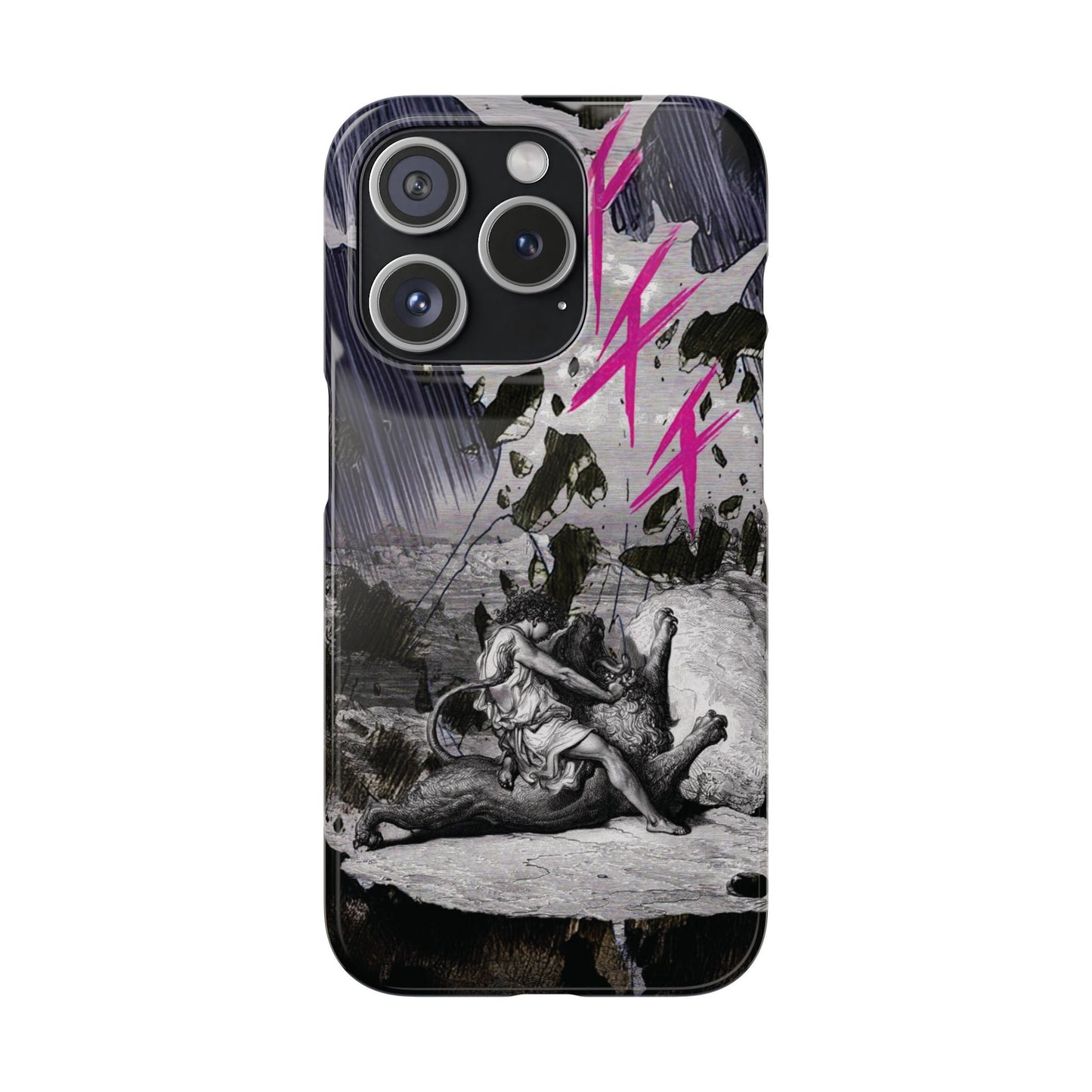 Lionbreaker Fierce Combat Monochrome Design with Electric Fuchsia Sound Glyphs Phone Case