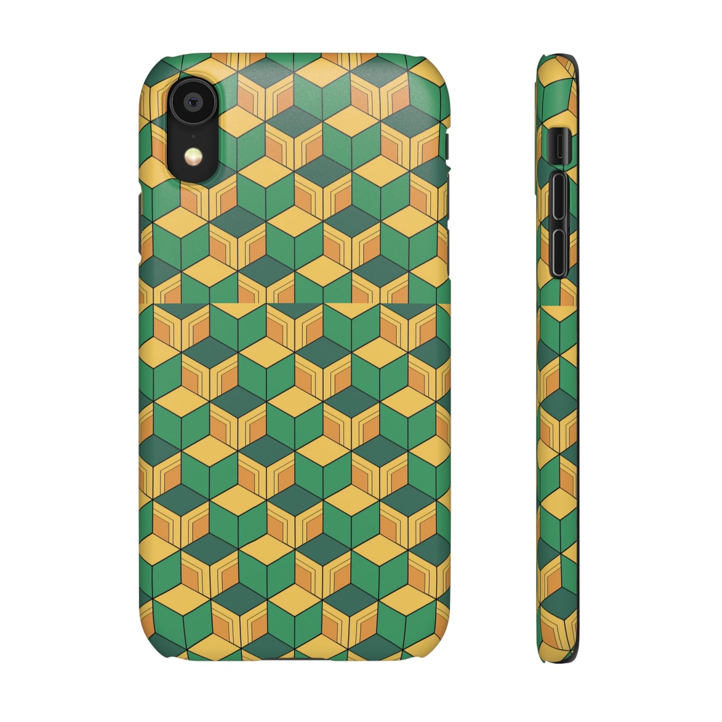 Sabito's Haori Pattern Anime iPhone Case - Geometric Green and Yellow Design