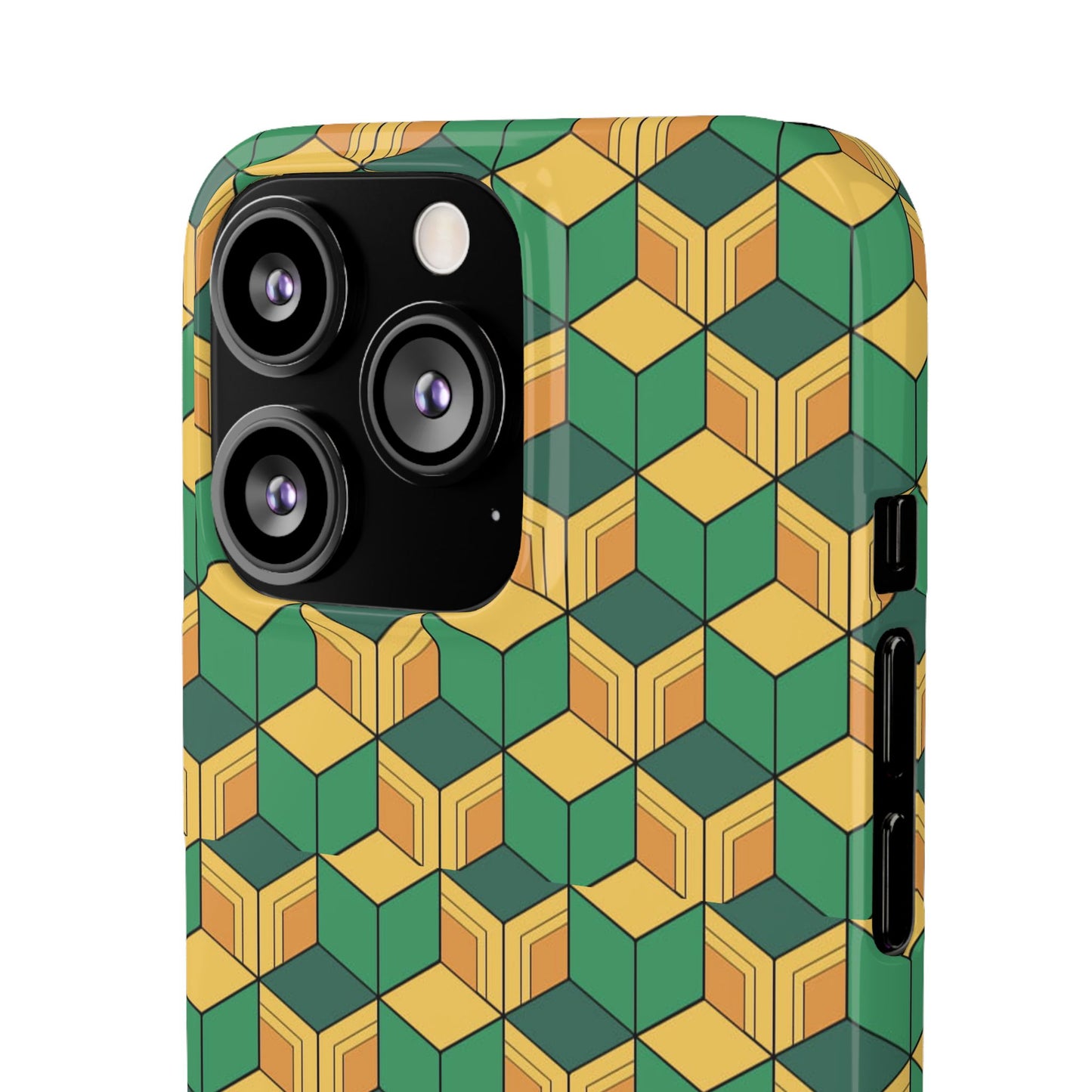 Sabito's Haori Pattern Anime iPhone Case - Geometric Green and Yellow Design