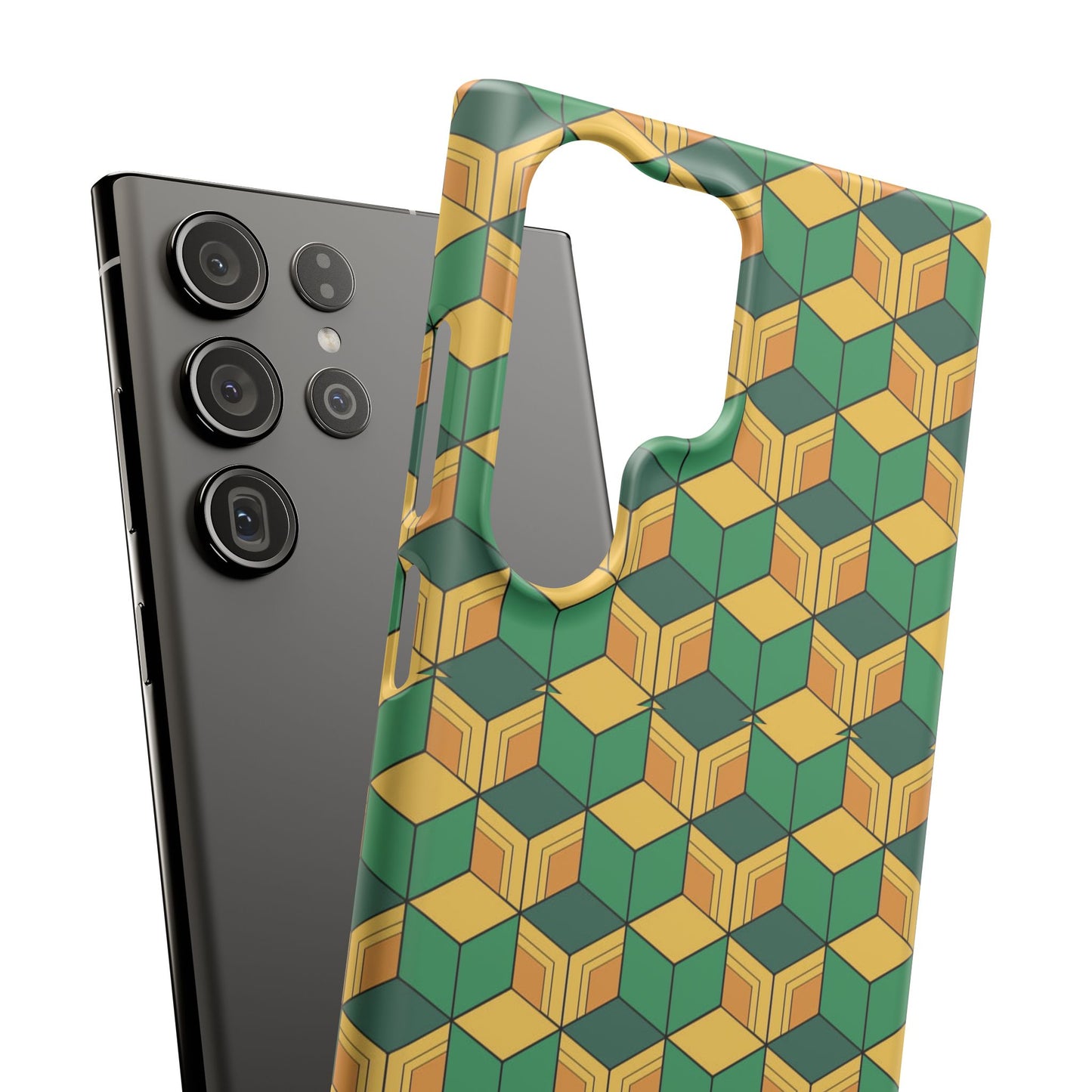 Sabito's Haori Pattern Anime iPhone Case - Geometric Green and Yellow Design