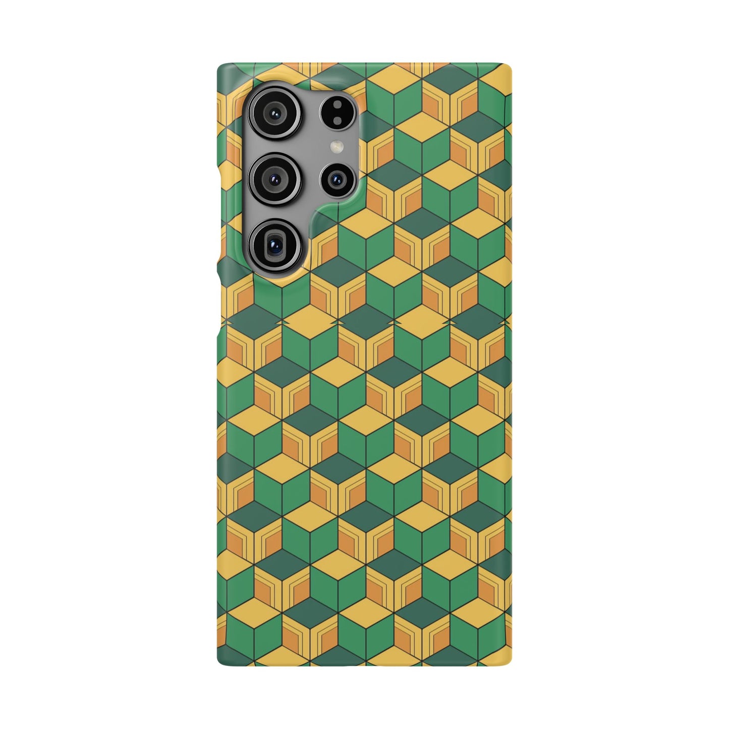 Sabito's Haori Pattern Anime iPhone Case - Geometric Green and Yellow Design