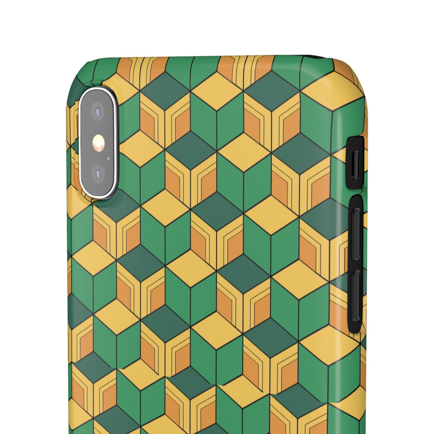 Sabito's Haori Pattern Anime iPhone Case - Geometric Green and Yellow Design