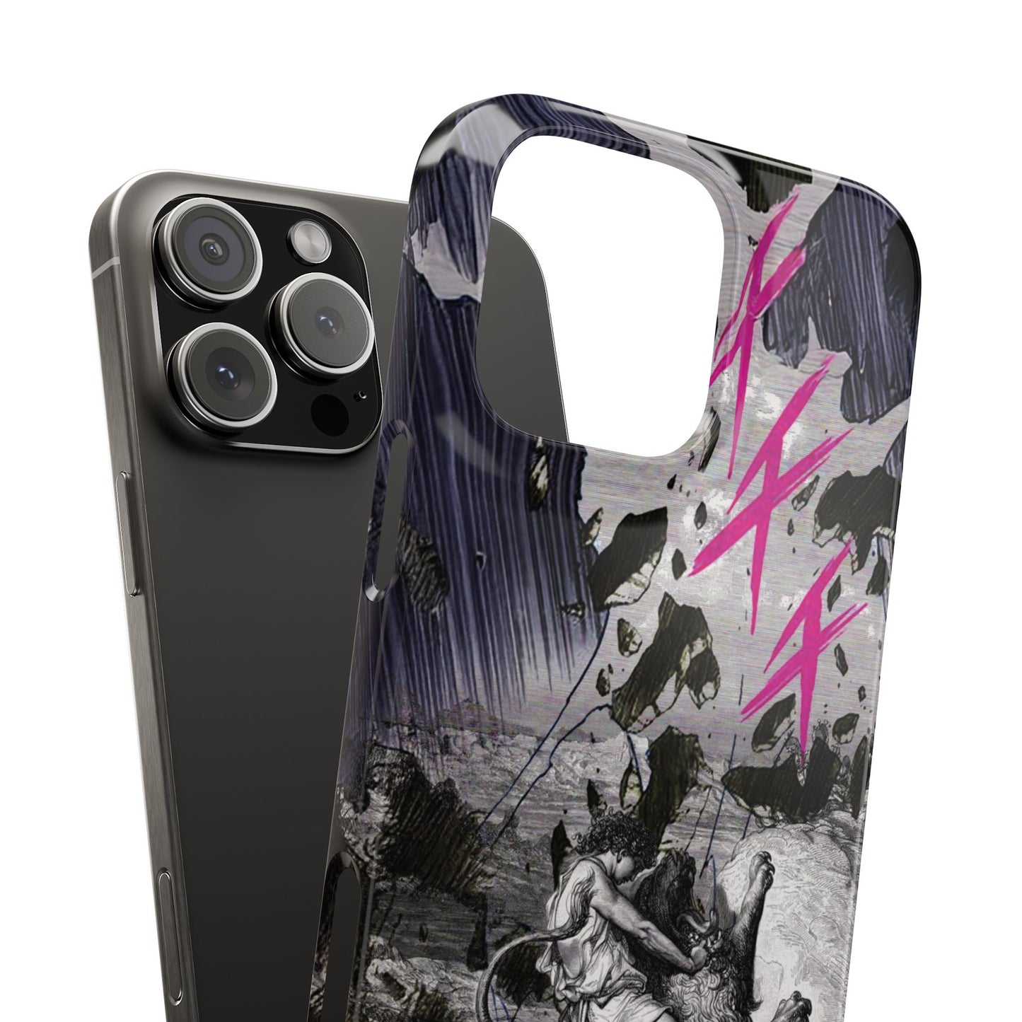 Lionbreaker Fierce Combat Monochrome Design with Electric Fuchsia Sound Glyphs Phone Case