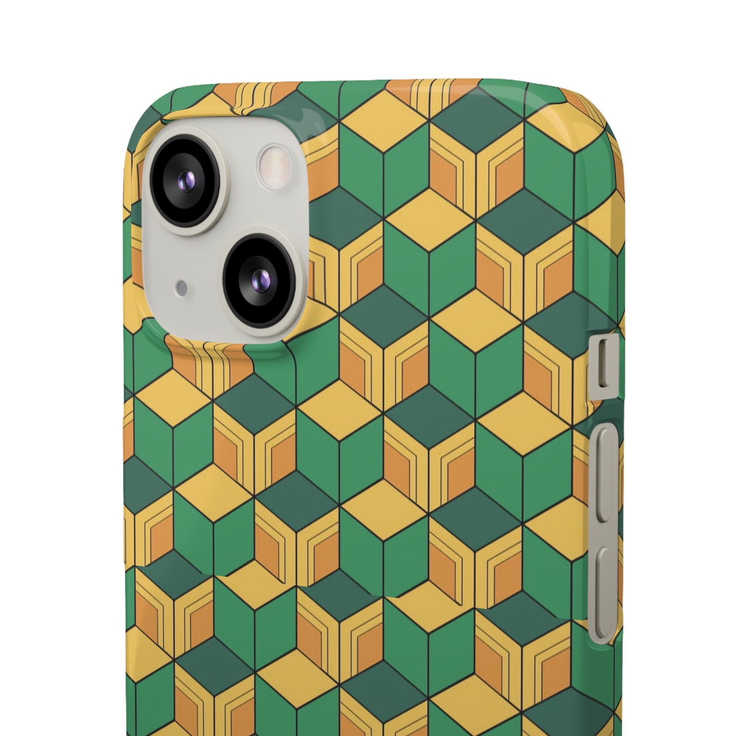 Sabito's Haori Pattern Anime iPhone Case - Geometric Green and Yellow Design