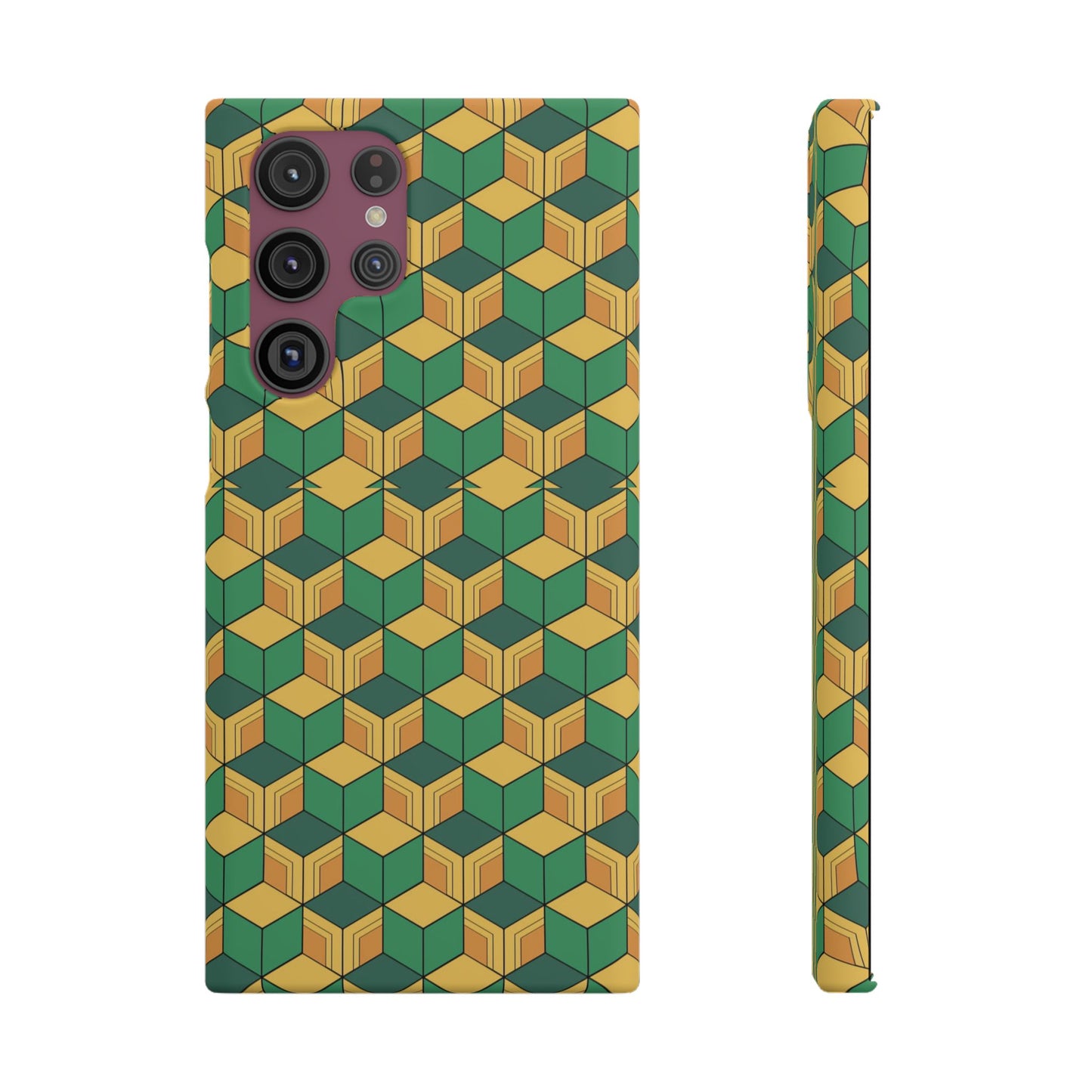 Sabito's Haori Pattern Anime iPhone Case - Geometric Green and Yellow Design