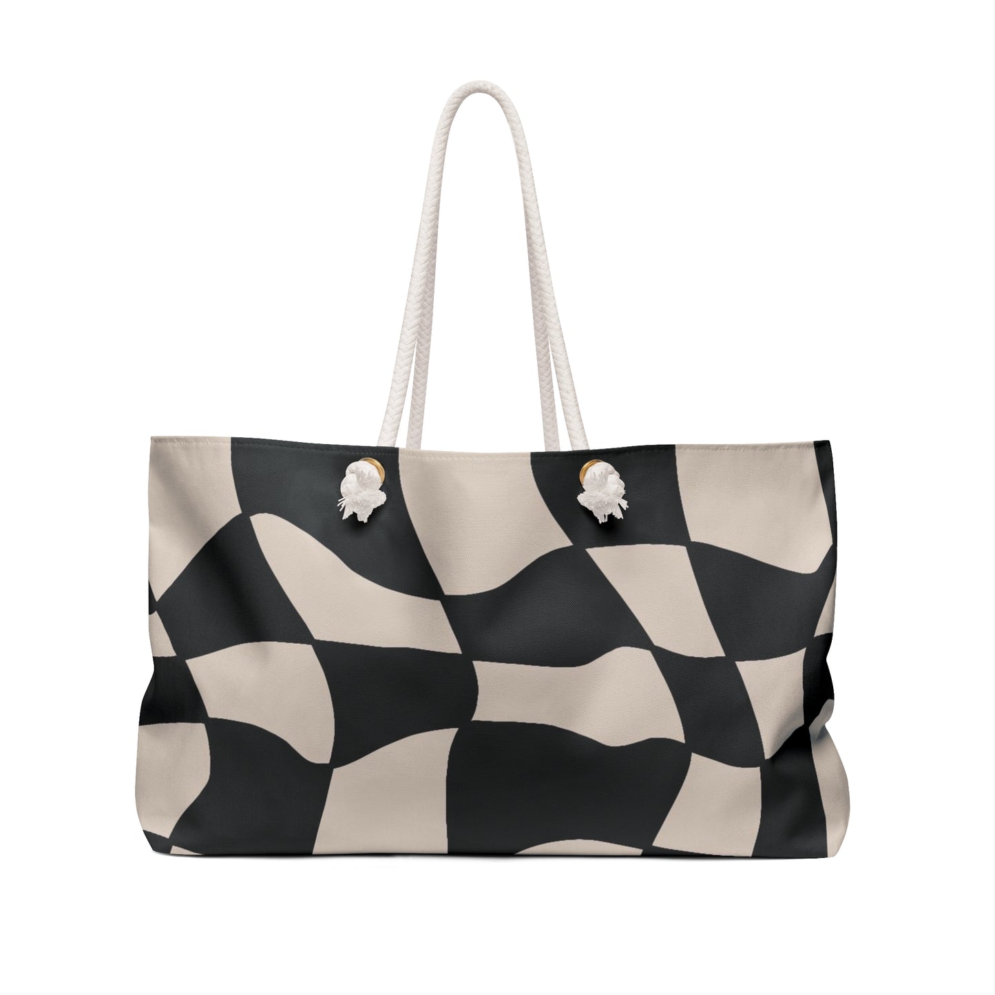 Black and Cream Checkerd Pattern Tote Weekender Bag
