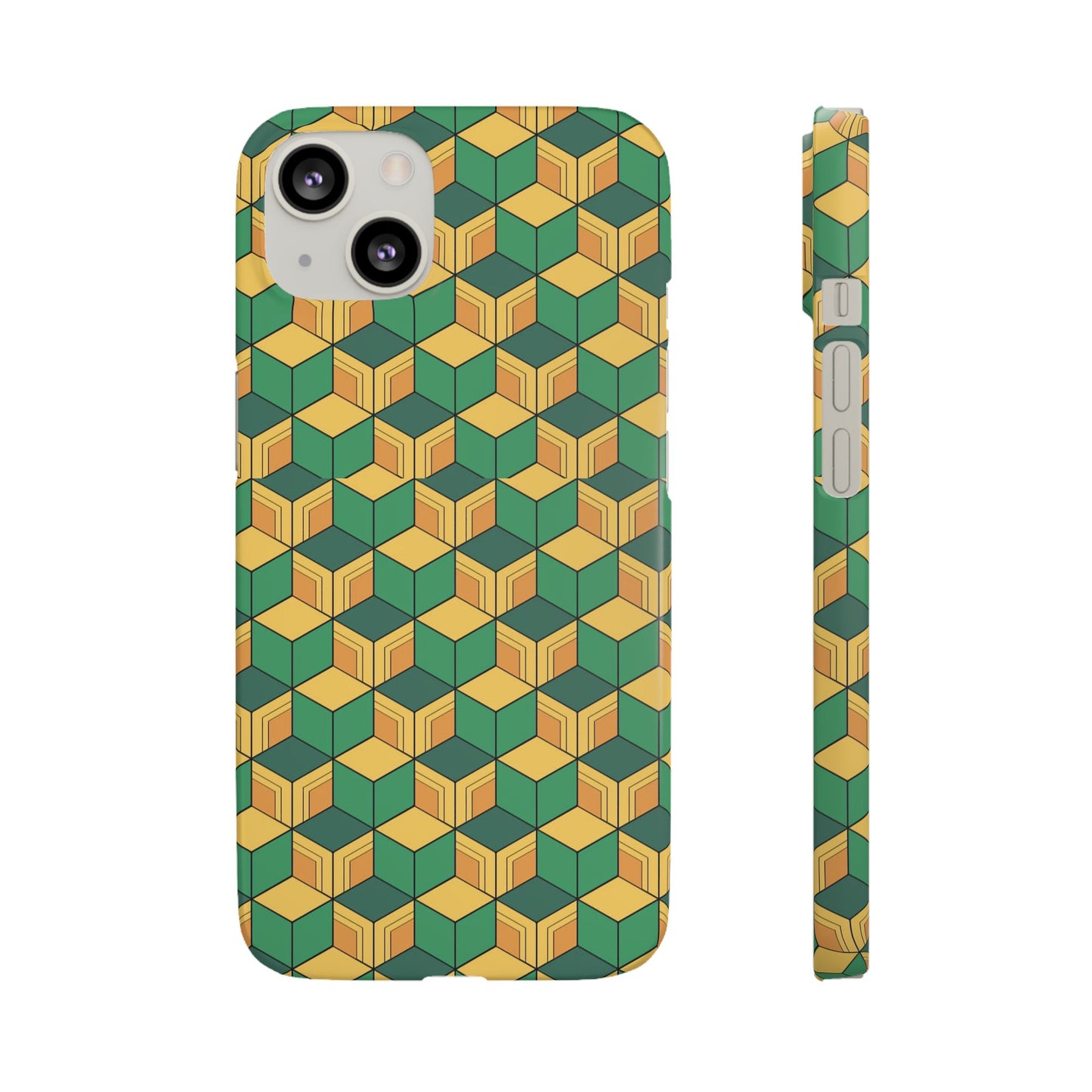 Sabito's Haori Pattern Anime iPhone Case - Geometric Green and Yellow Design