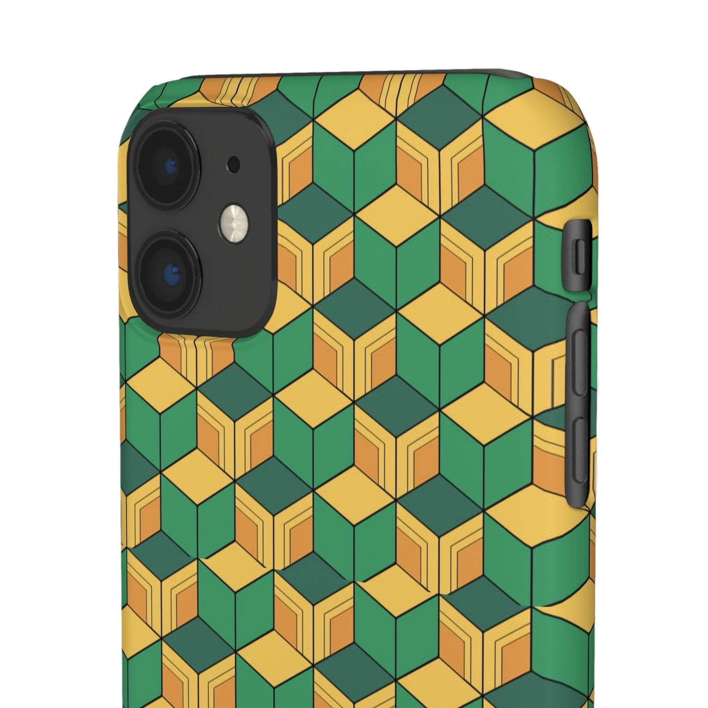 Sabito's Haori Pattern Anime iPhone Case - Geometric Green and Yellow Design