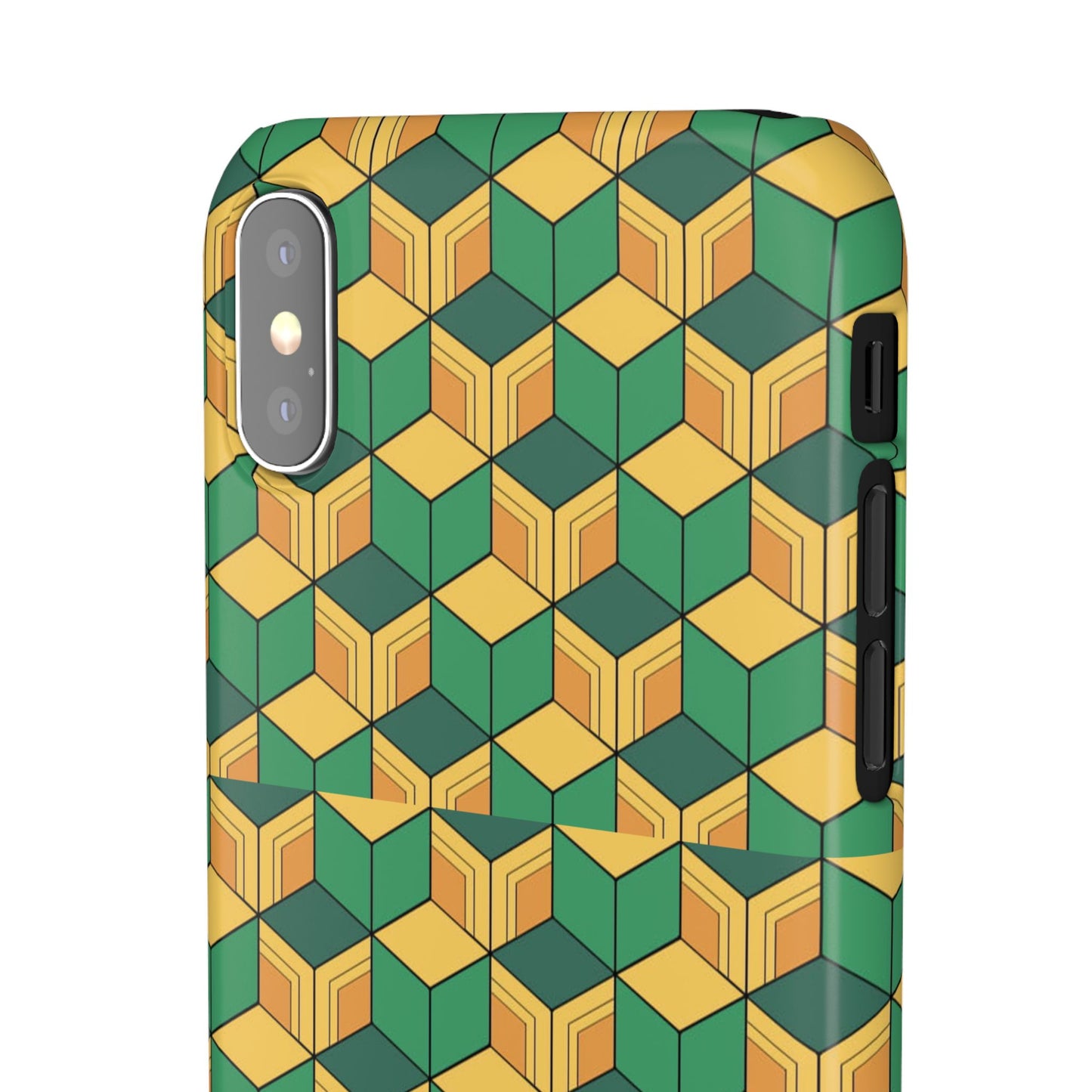 Sabito's Haori Pattern Anime iPhone Case - Geometric Green and Yellow Design