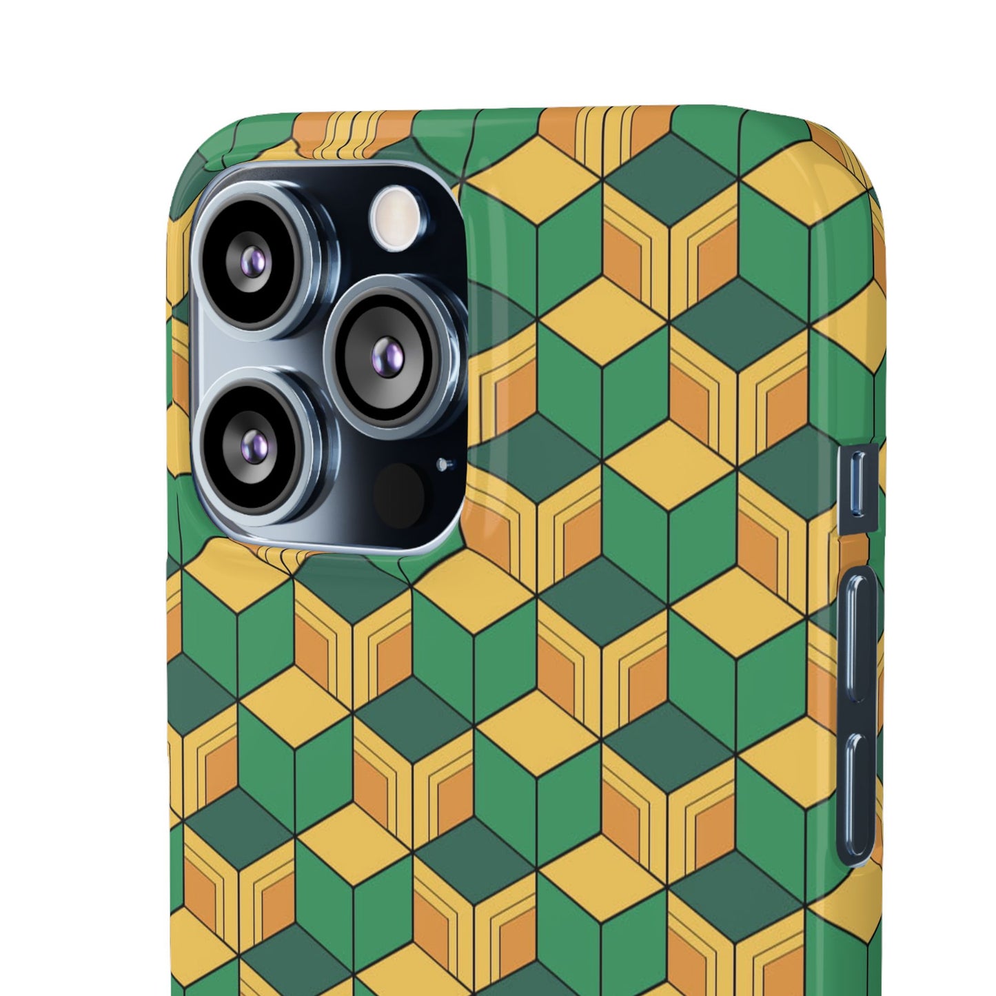 Sabito's Haori Pattern Anime iPhone Case - Geometric Green and Yellow Design