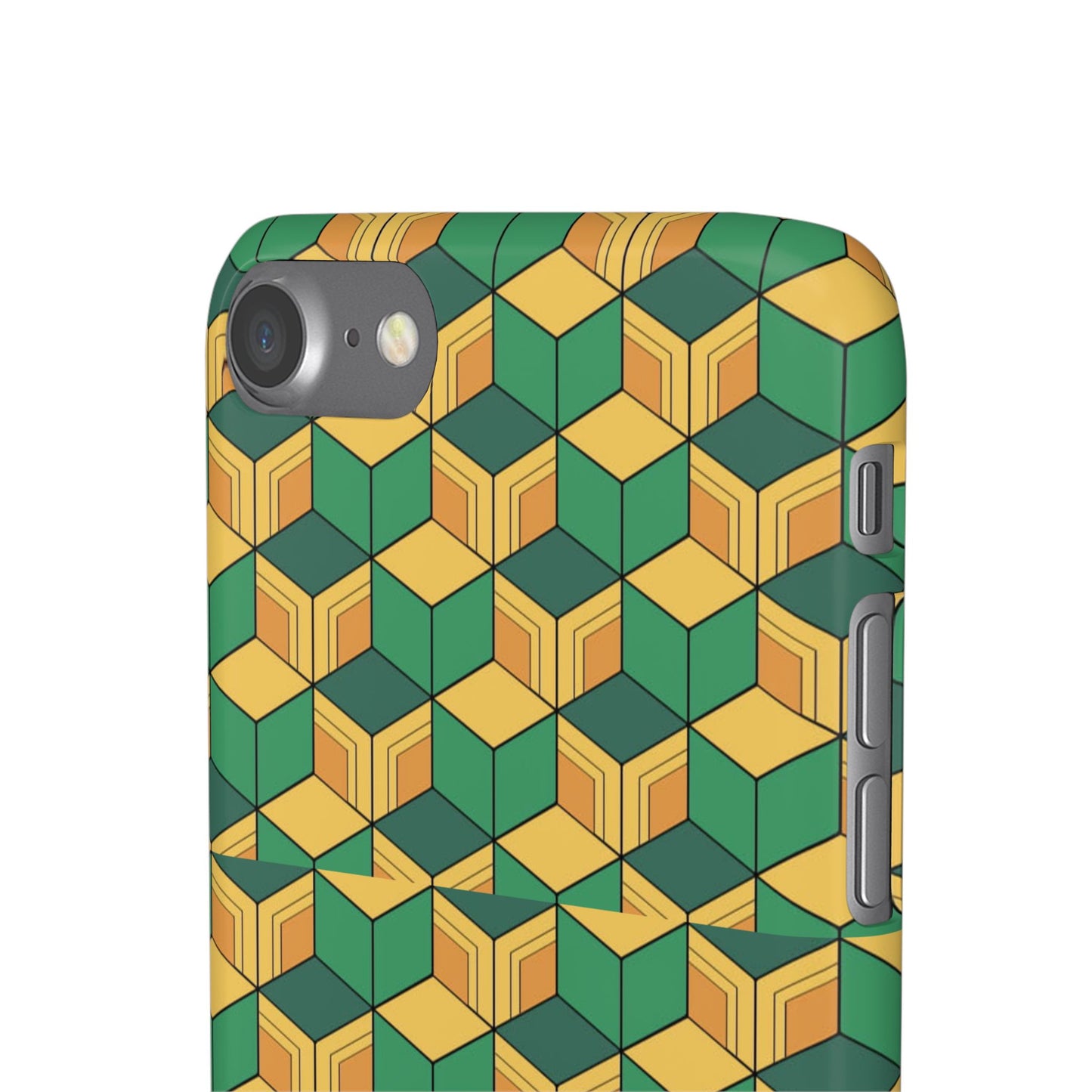 Sabito's Haori Pattern Anime iPhone Case - Geometric Green and Yellow Design