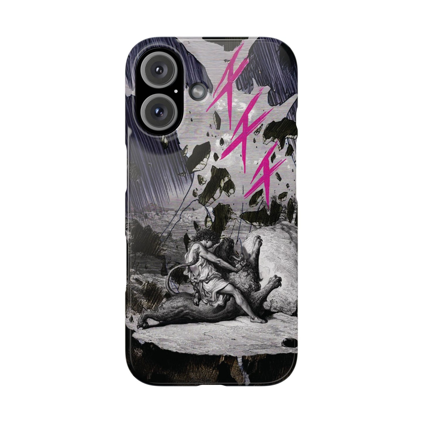 Lionbreaker Fierce Combat Monochrome Design with Electric Fuchsia Sound Glyphs Phone Case