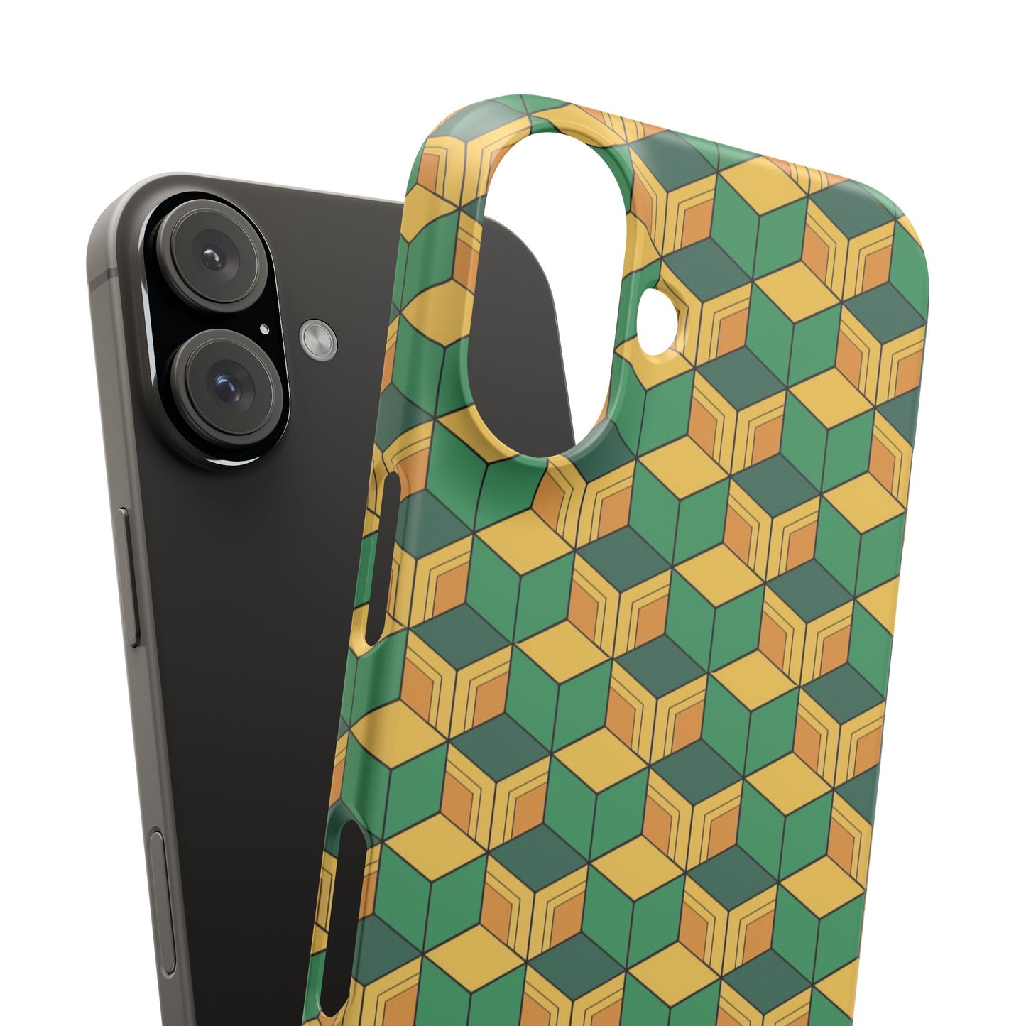 Sabito's Haori Pattern Anime iPhone Case - Geometric Green and Yellow Design