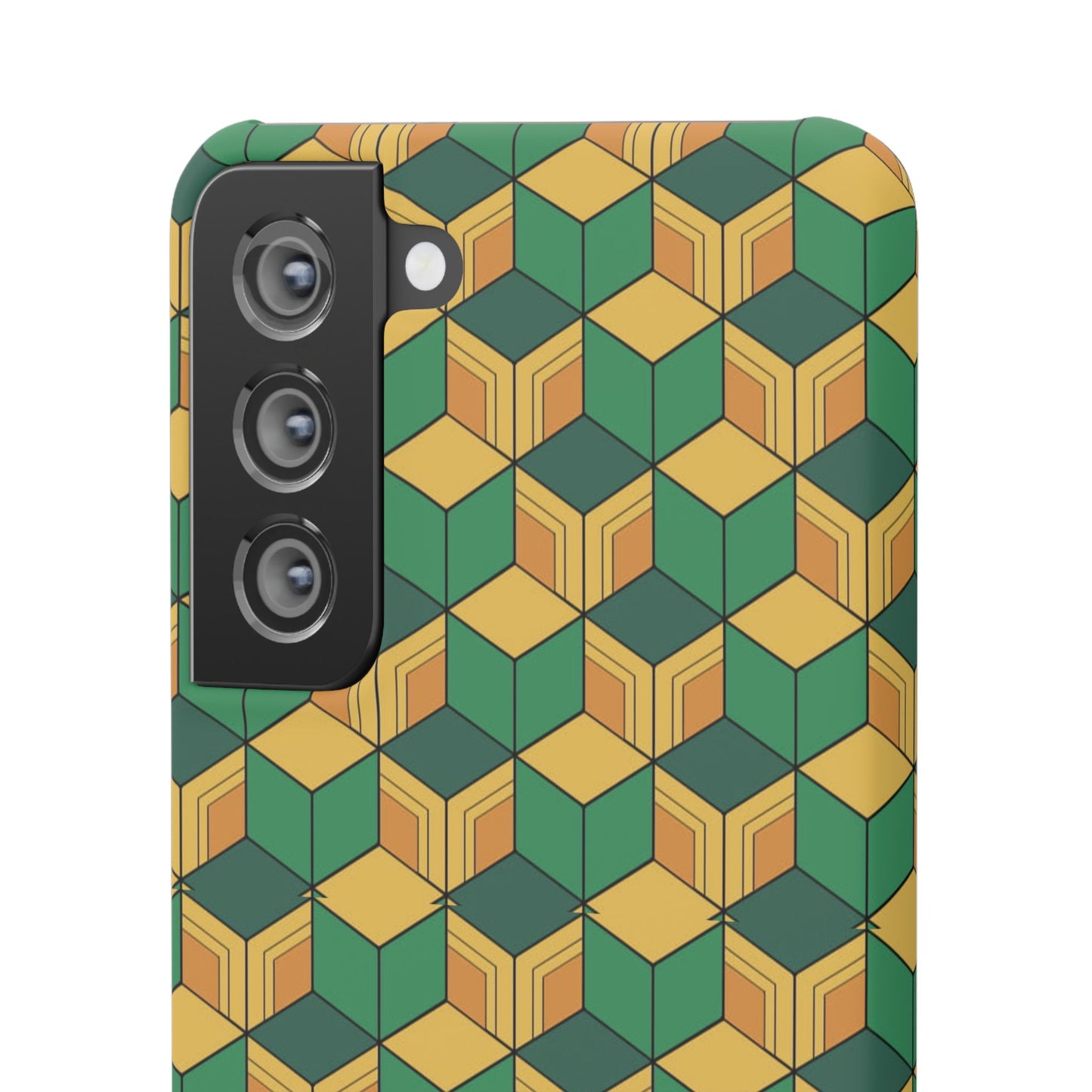 Sabito's Haori Pattern Anime iPhone Case - Geometric Green and Yellow Design