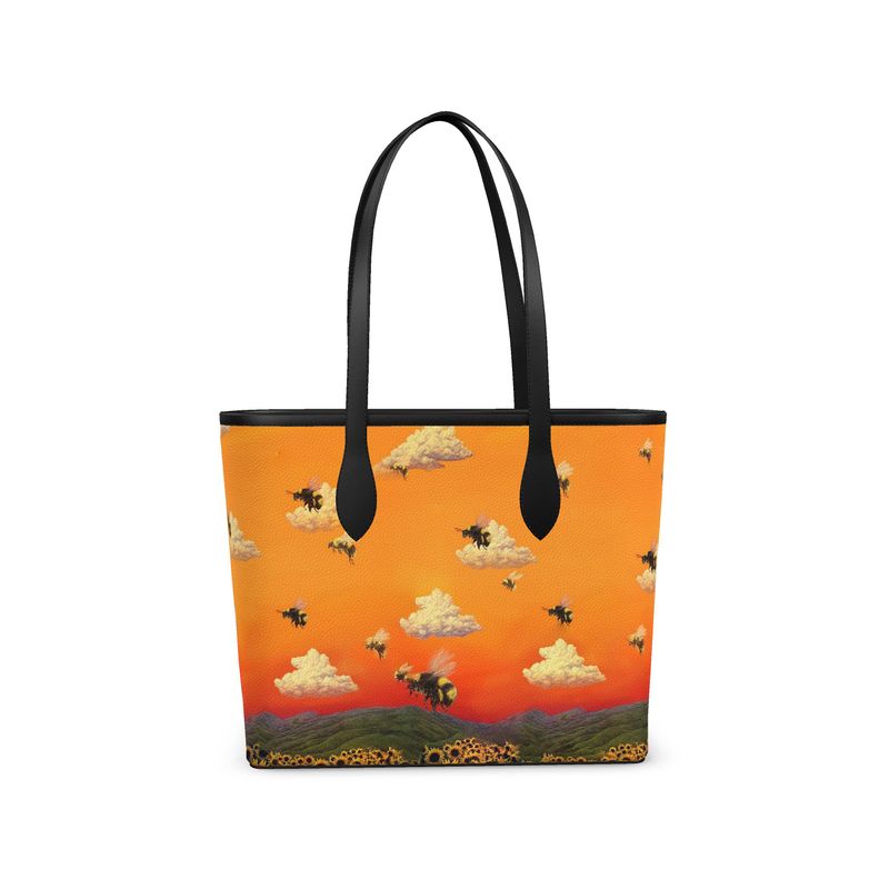 Bees and the Sunset Pattern Leather City Shopper
