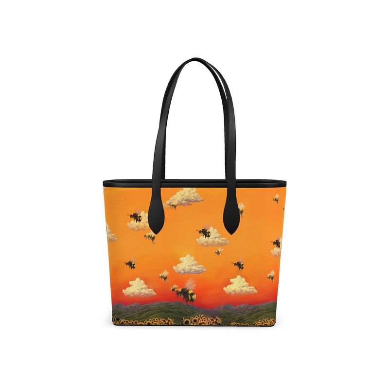 Bees and the Sunset Pattern Leather City Shopper