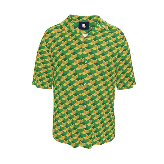 Short‑Sleeve Shirt – Green & Yellow 3D Cube Geo