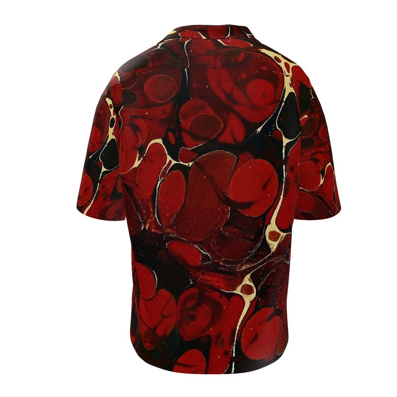 Short‑Sleeve Shirt – Red Marble Swirl Print