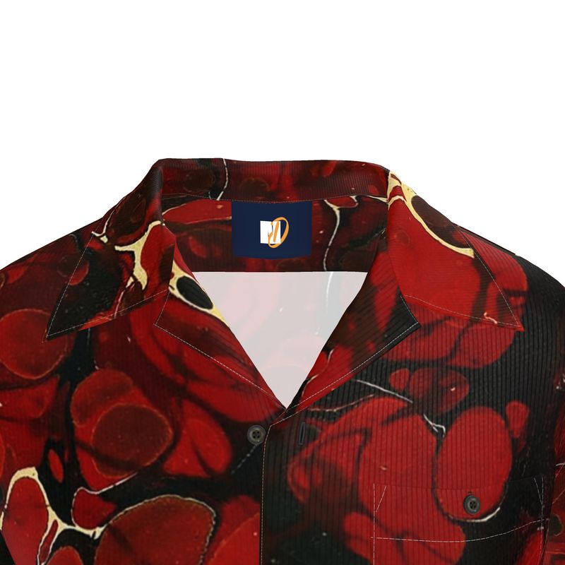Short‑Sleeve Shirt – Red Marble Swirl Print