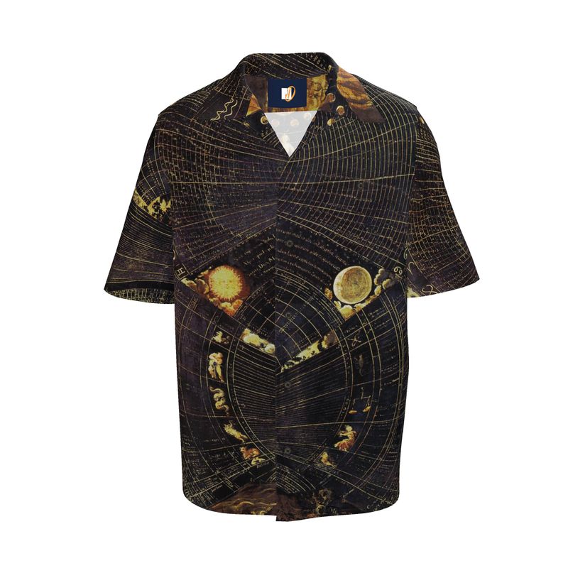 Celestial Blueprint Silk Resort Shirt