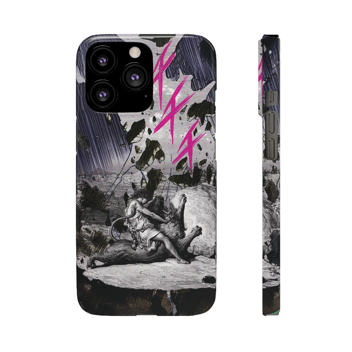 Lionbreaker Fierce Combat Monochrome Design with Electric Fuchsia Sound Glyphs Phone Case