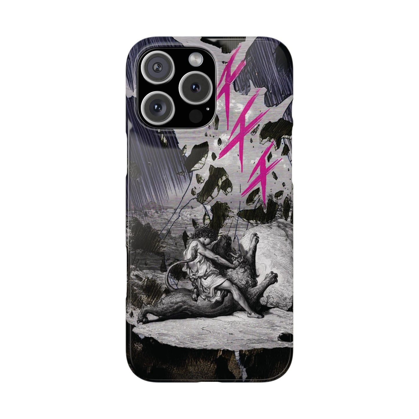Lionbreaker Fierce Combat Monochrome Design with Electric Fuchsia Sound Glyphs Phone Case